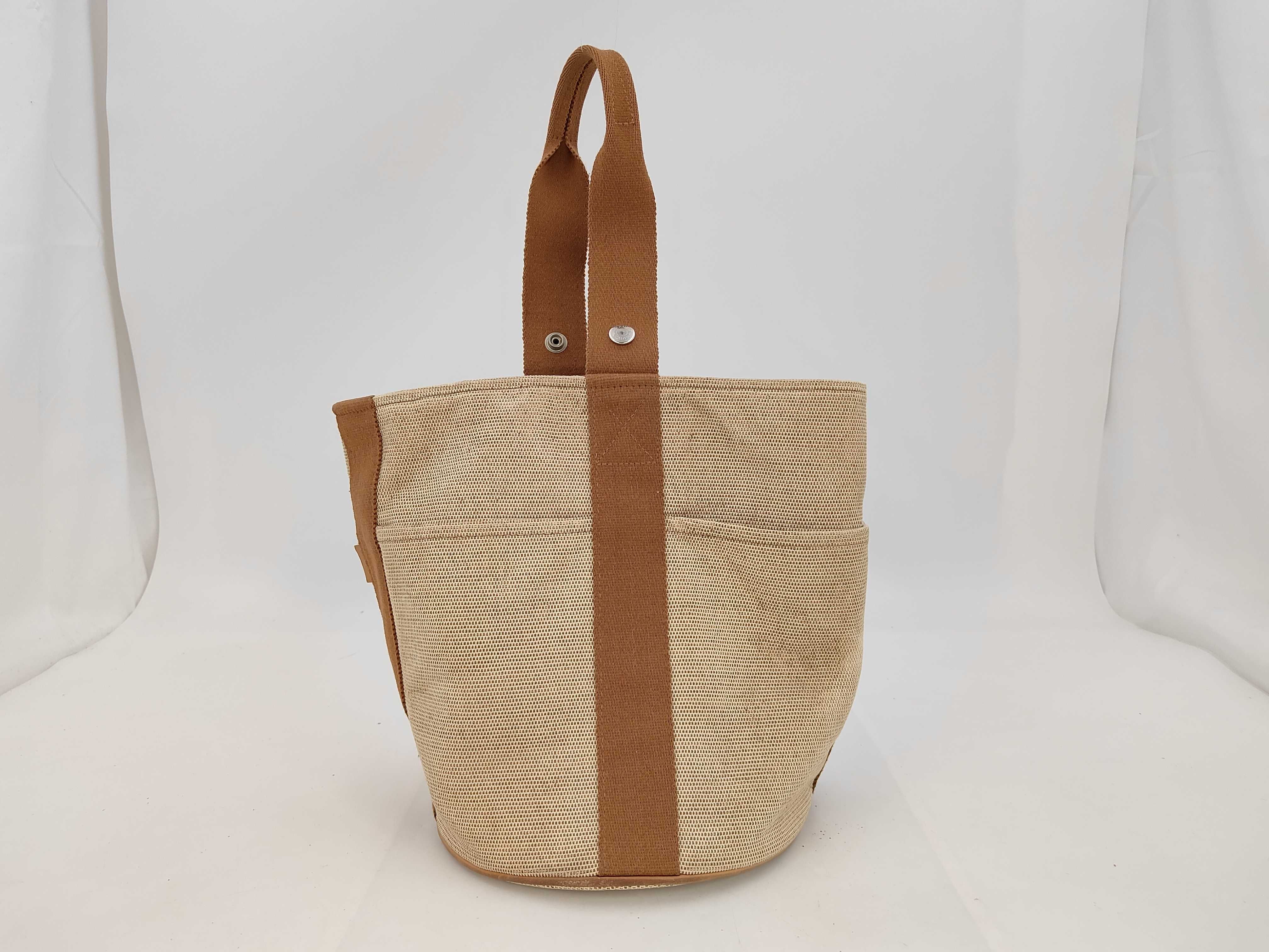Saxo MM Canvas Tote Bag (Beige x Brown, Silver Hardware)