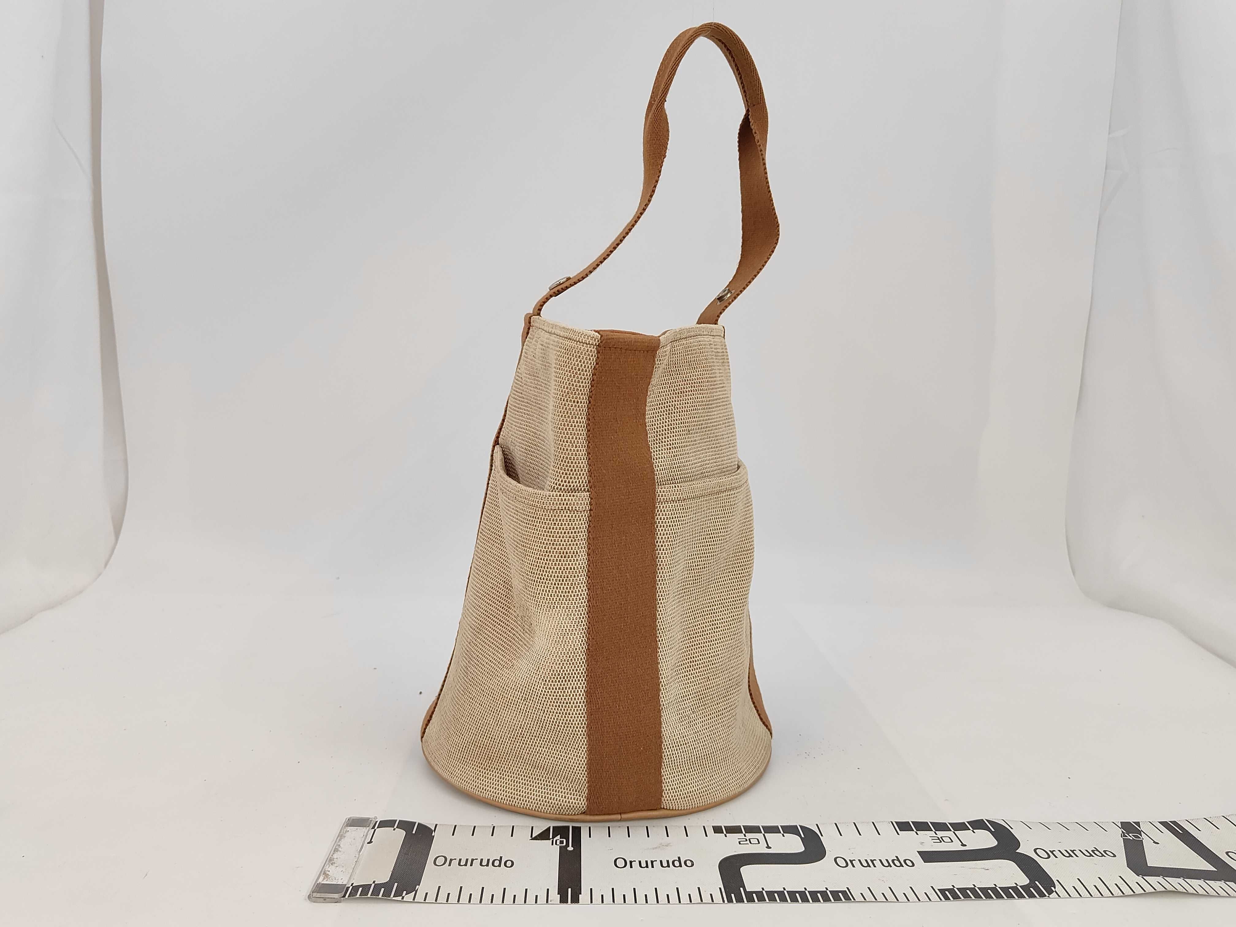 Saxo MM Canvas Tote Bag (Beige x Brown, Silver Hardware) — view 2