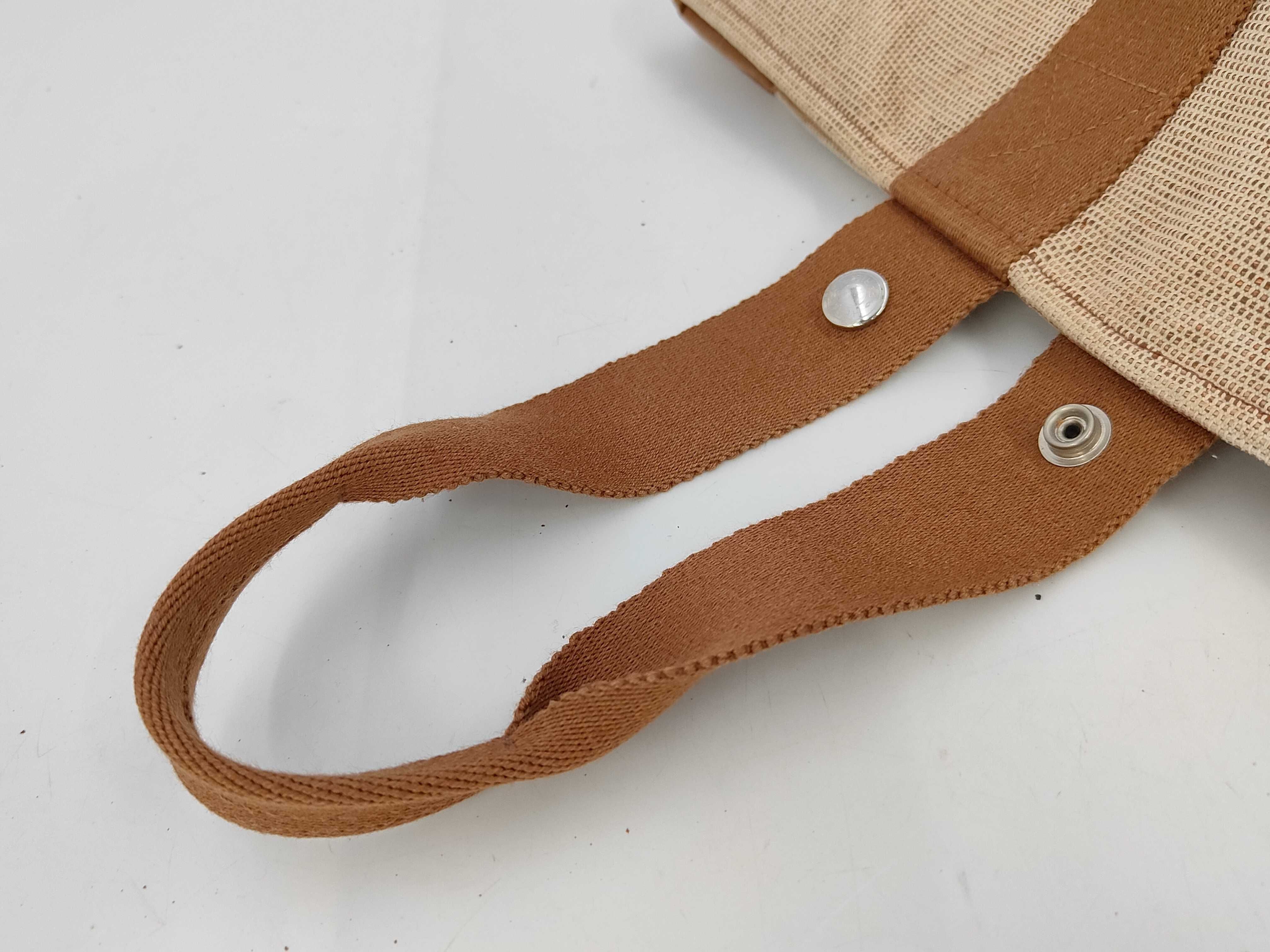 Saxo MM Canvas Tote Bag (Beige x Brown, Silver Hardware) — view 3