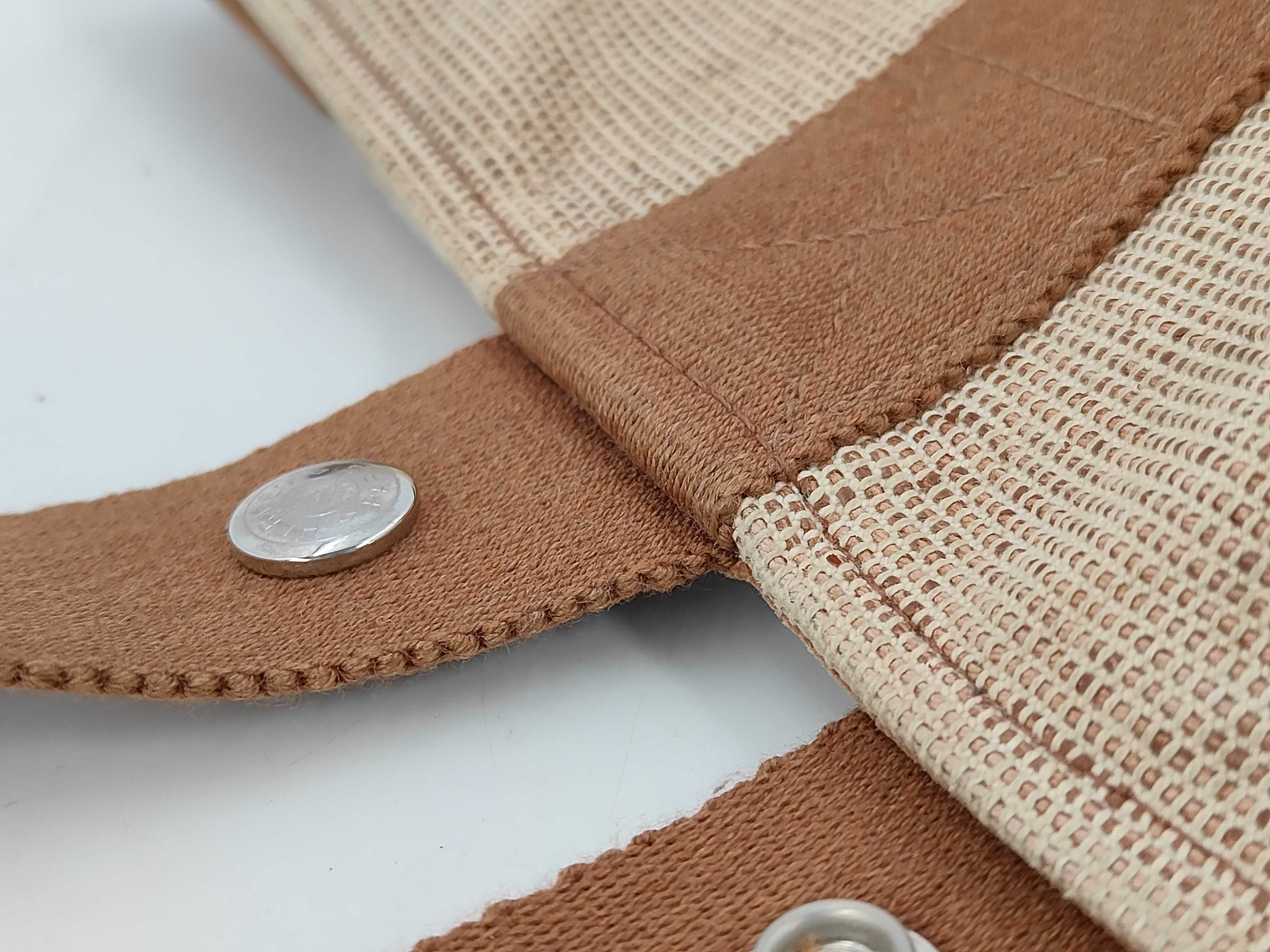 Saxo MM Canvas Tote Bag (Beige x Brown, Silver Hardware) — view 5
