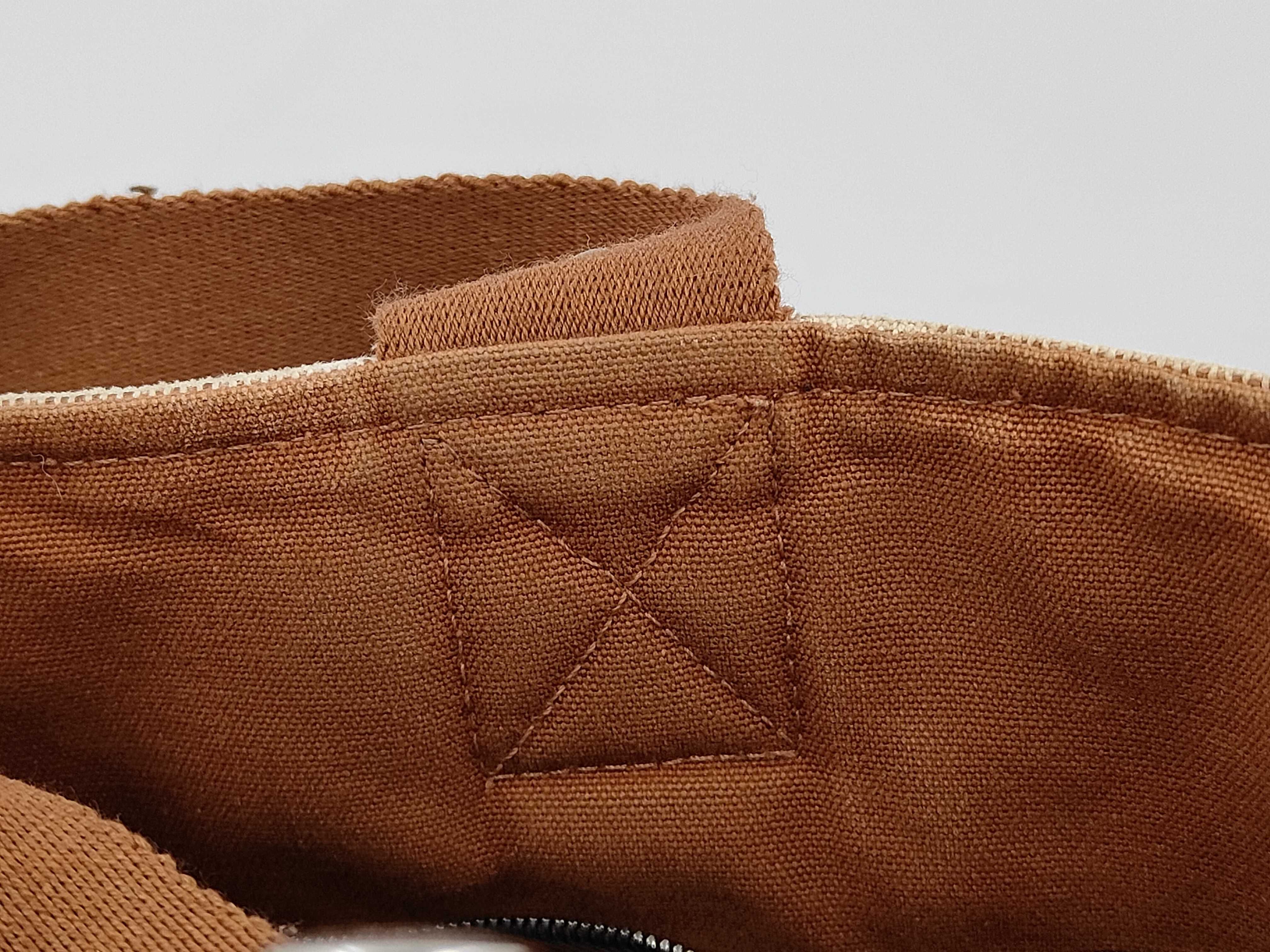 Saxo MM Canvas Tote Bag (Beige x Brown, Silver Hardware) — view 10