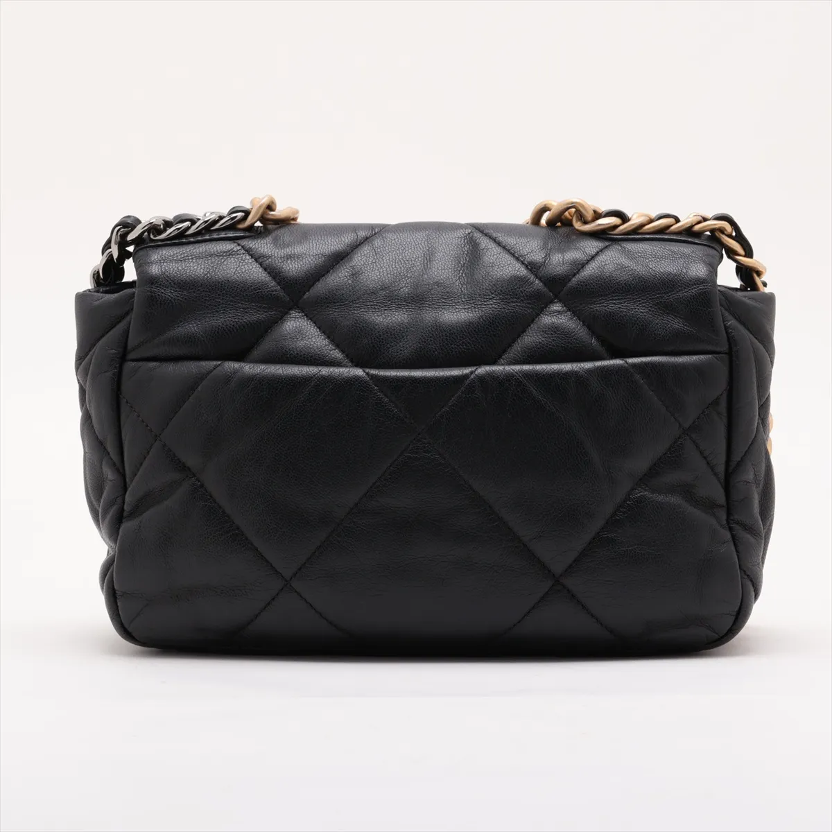 19 Lambskin Chain Shoulder Bag Black Gold x Silver Hardware AS1160 — view 2