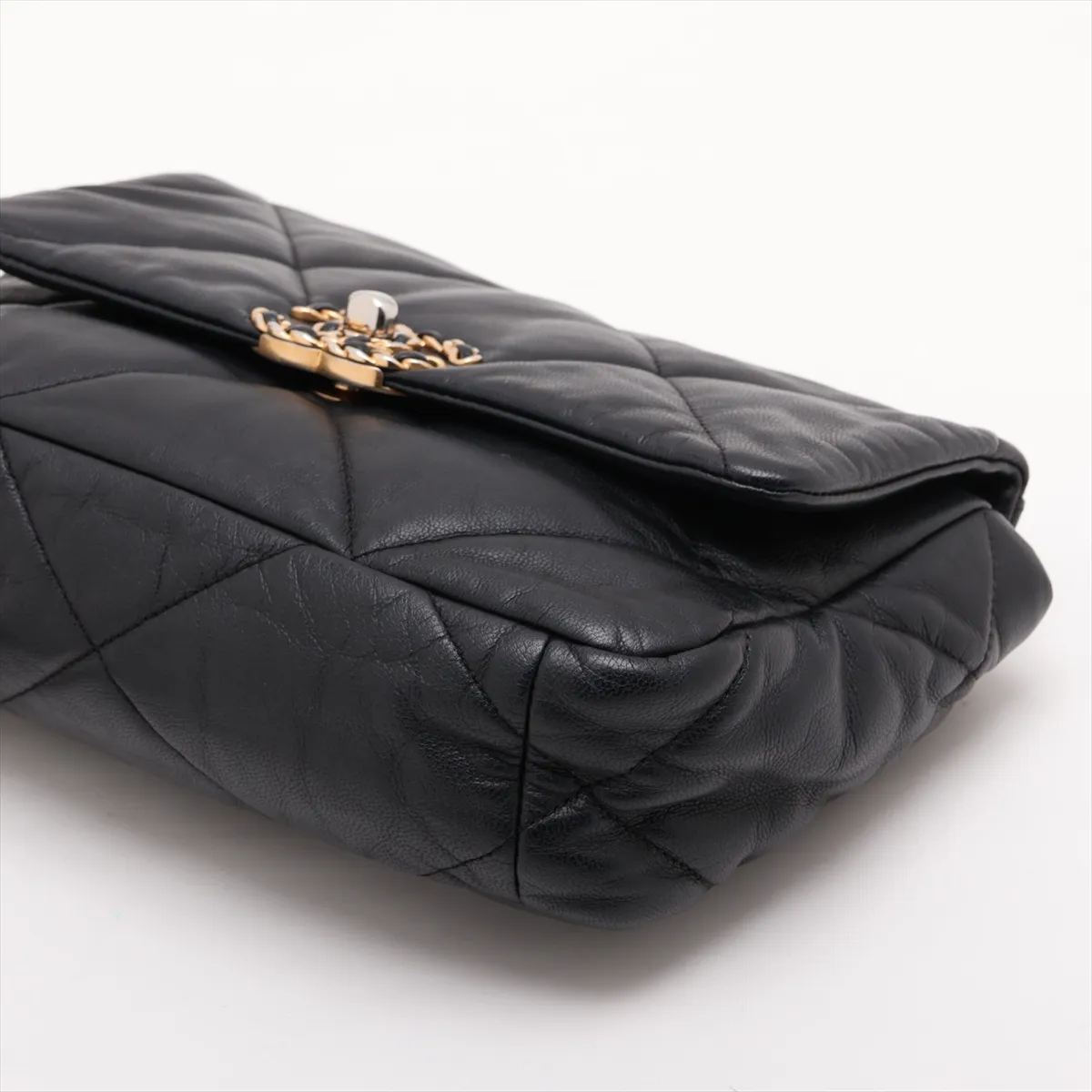 19 Lambskin Chain Shoulder Bag Black Gold x Silver Hardware AS1160 — view 3