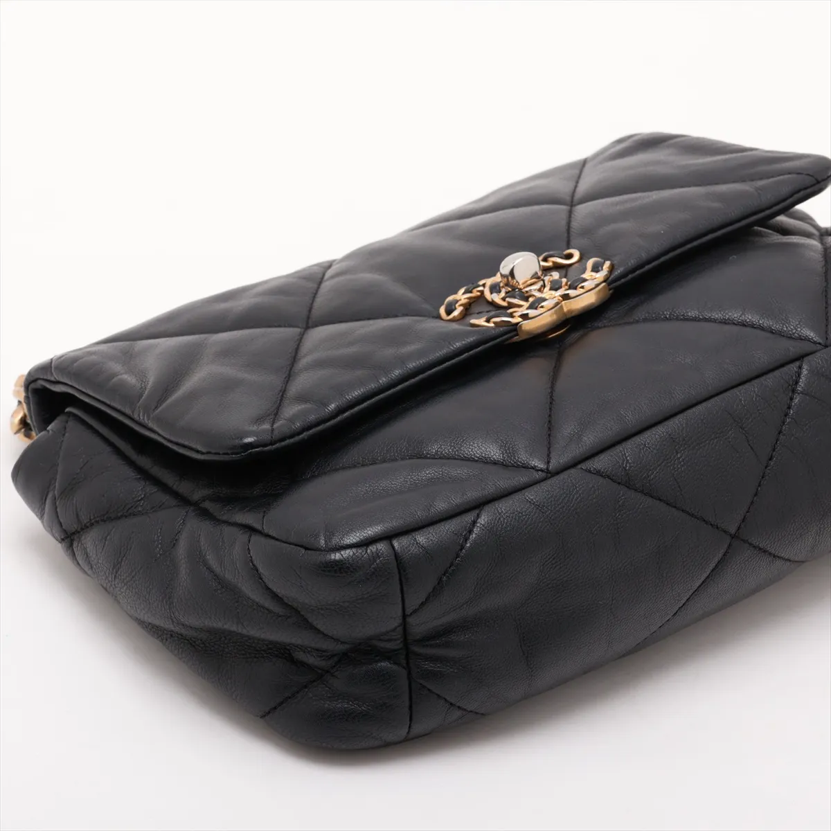 19 Lambskin Chain Shoulder Bag Black Gold x Silver Hardware AS1160 — view 4