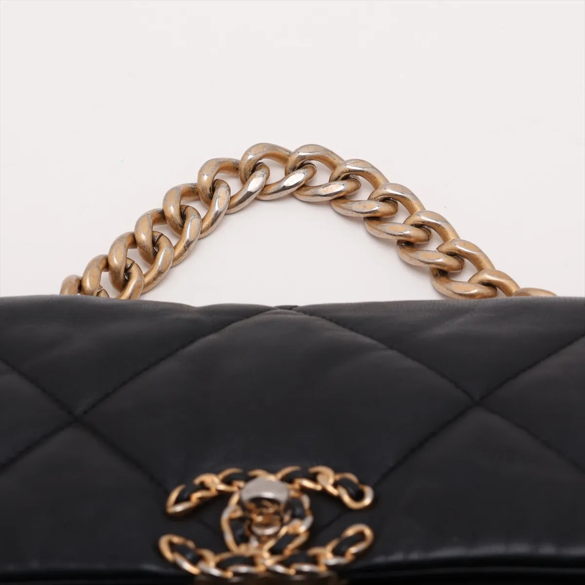 19 Lambskin Chain Shoulder Bag Black Gold x Silver Hardware AS1160 — view 6