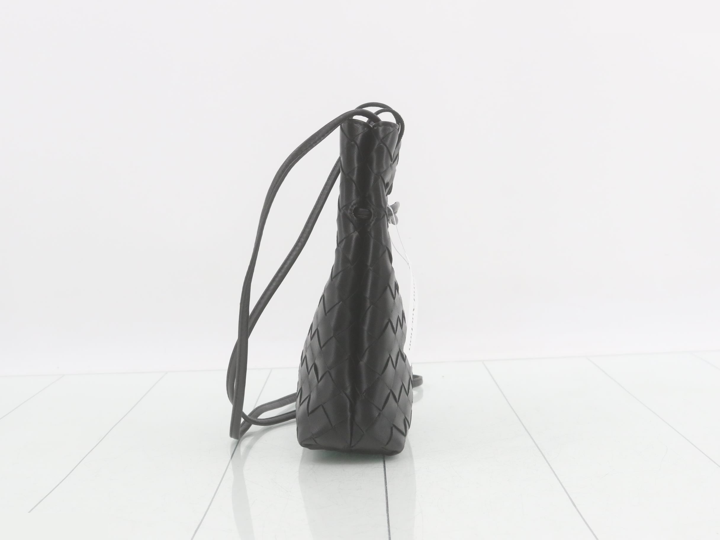 Intrecciato Leather Shoulder Bag, Black — view 3