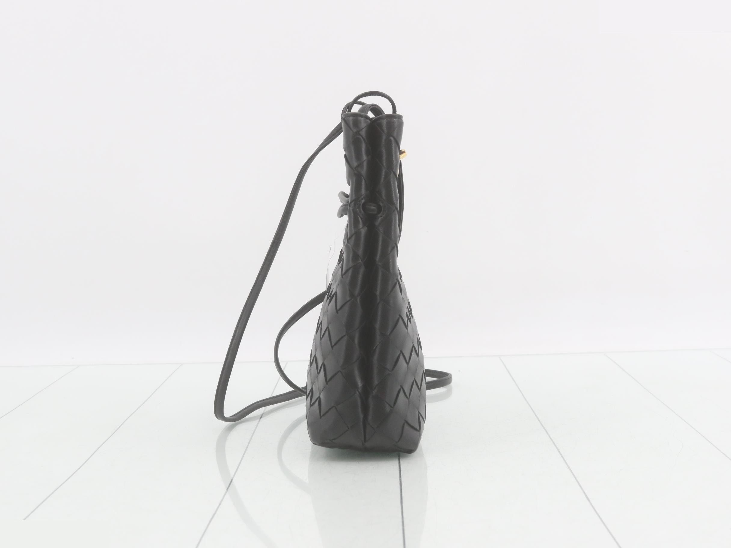 Intrecciato Leather Shoulder Bag, Black — view 4