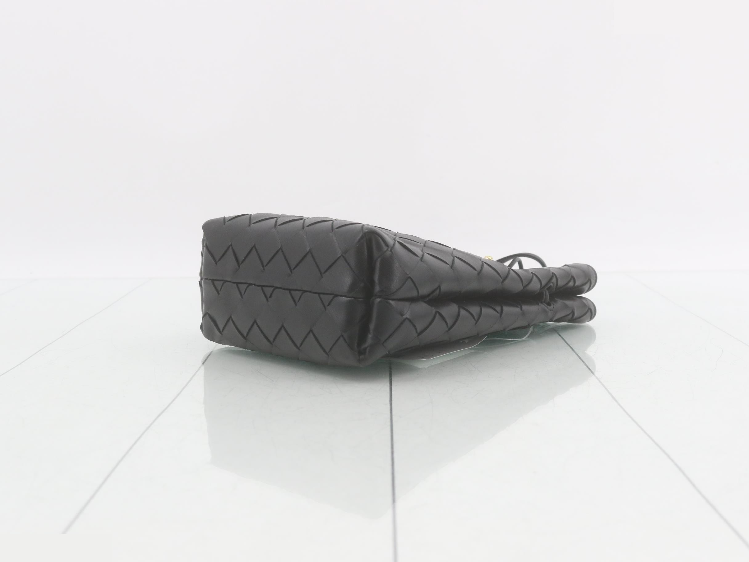 Intrecciato Leather Shoulder Bag, Black — view 6