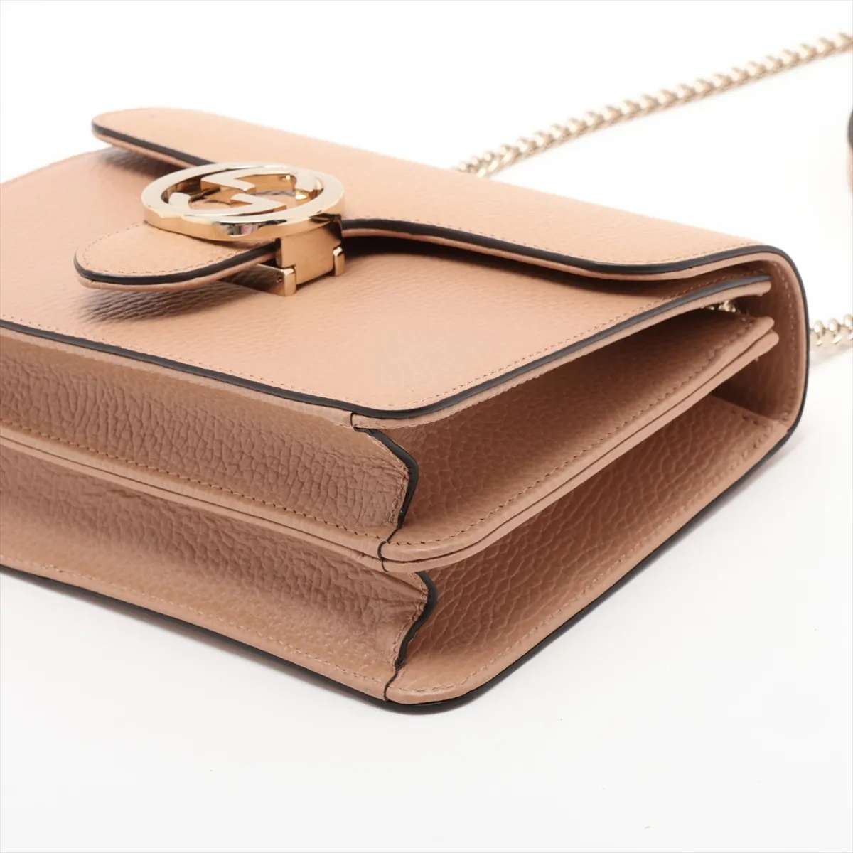 Interlocking G 510304 Leather Chain Shoulder Bag, Beige, Outlet — view 3