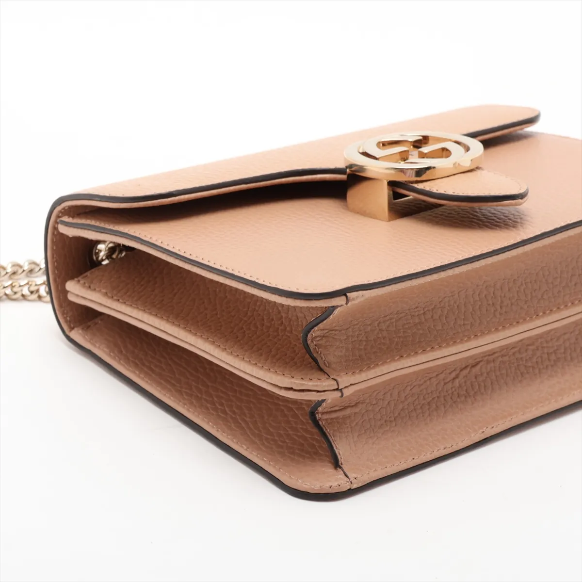 Interlocking G 510304 Leather Chain Shoulder Bag, Beige, Outlet — view 4