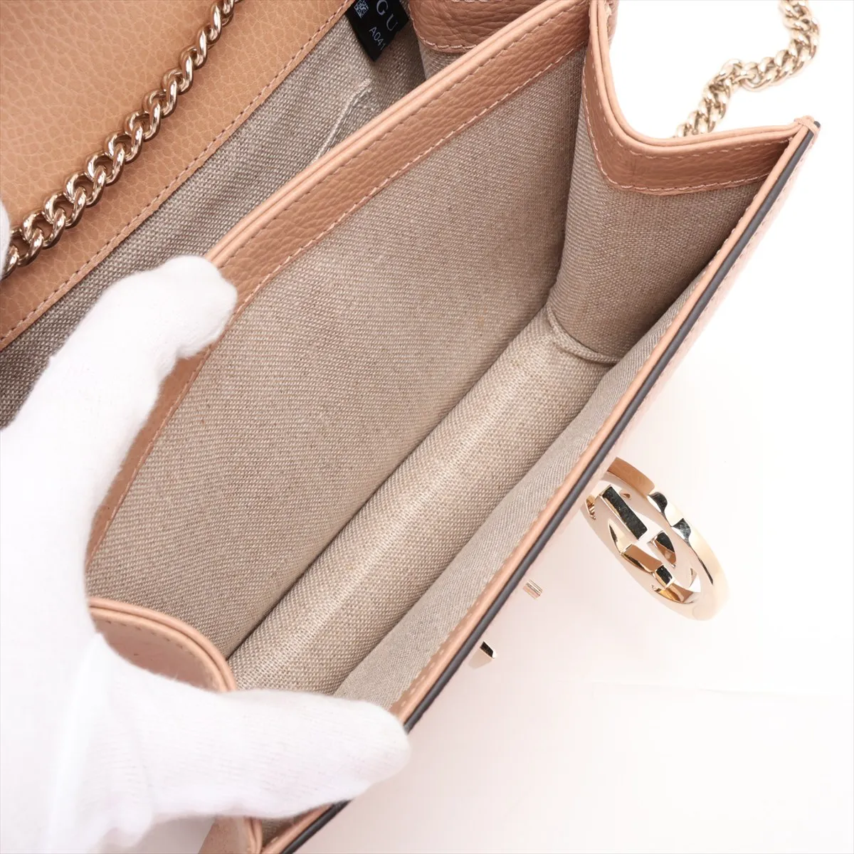 Interlocking G 510304 Leather Chain Shoulder Bag, Beige, Outlet — view 6