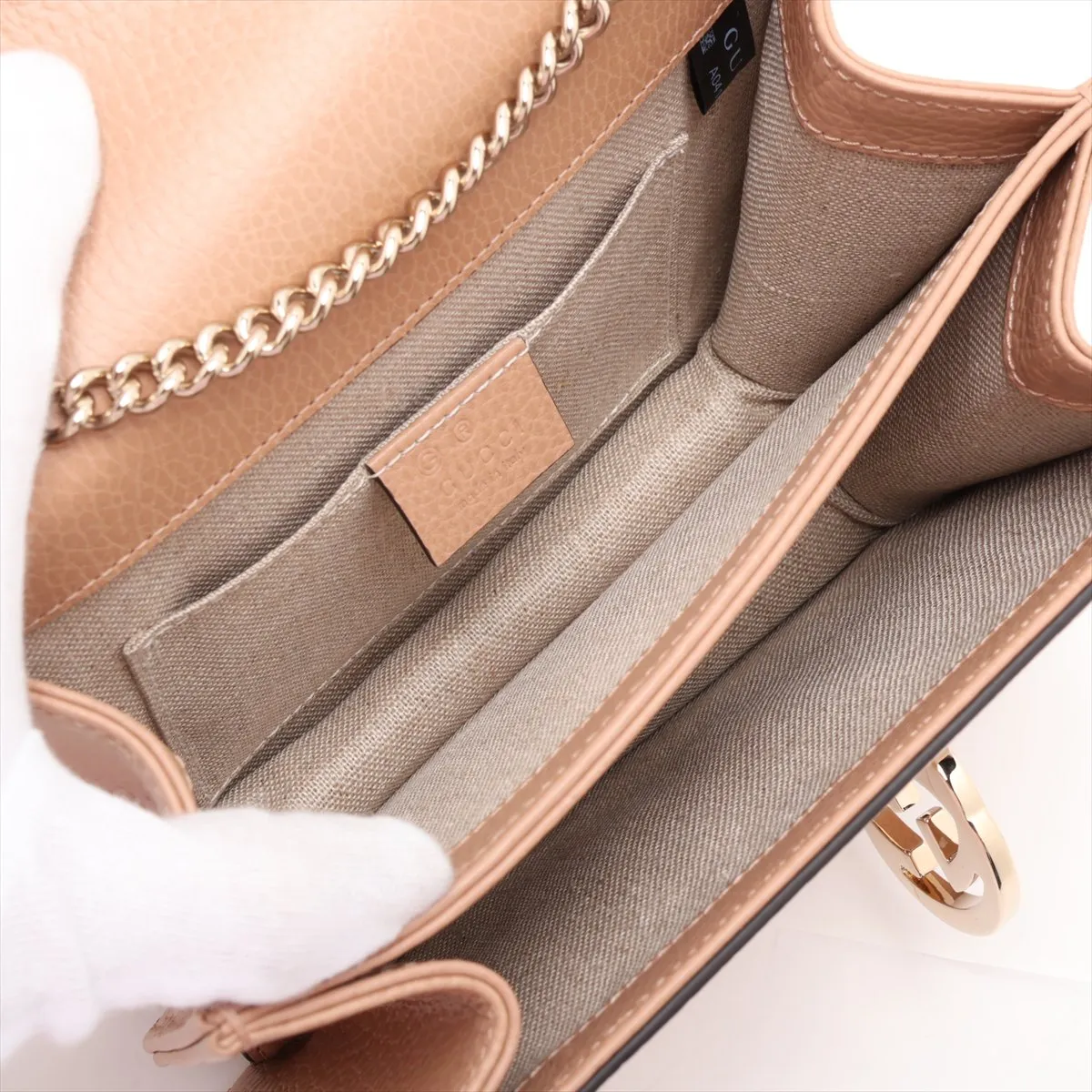 Interlocking G 510304 Leather Chain Shoulder Bag, Beige, Outlet — view 7