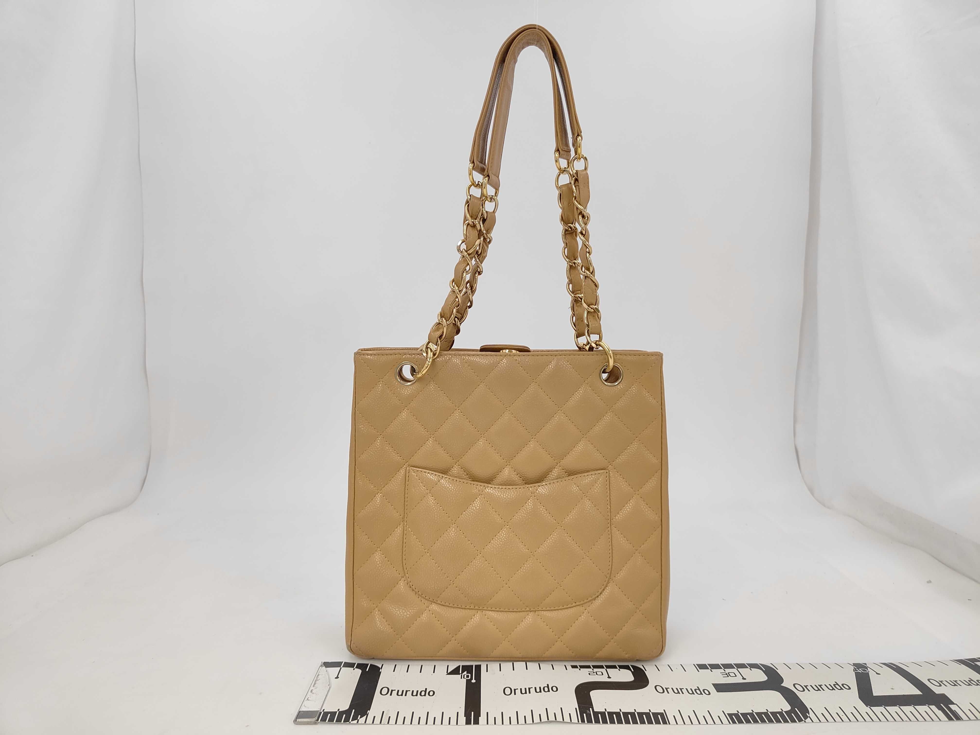 Caviar Skin Chain Tote Bag, Series 8, Beige, Gold Seal — view 2