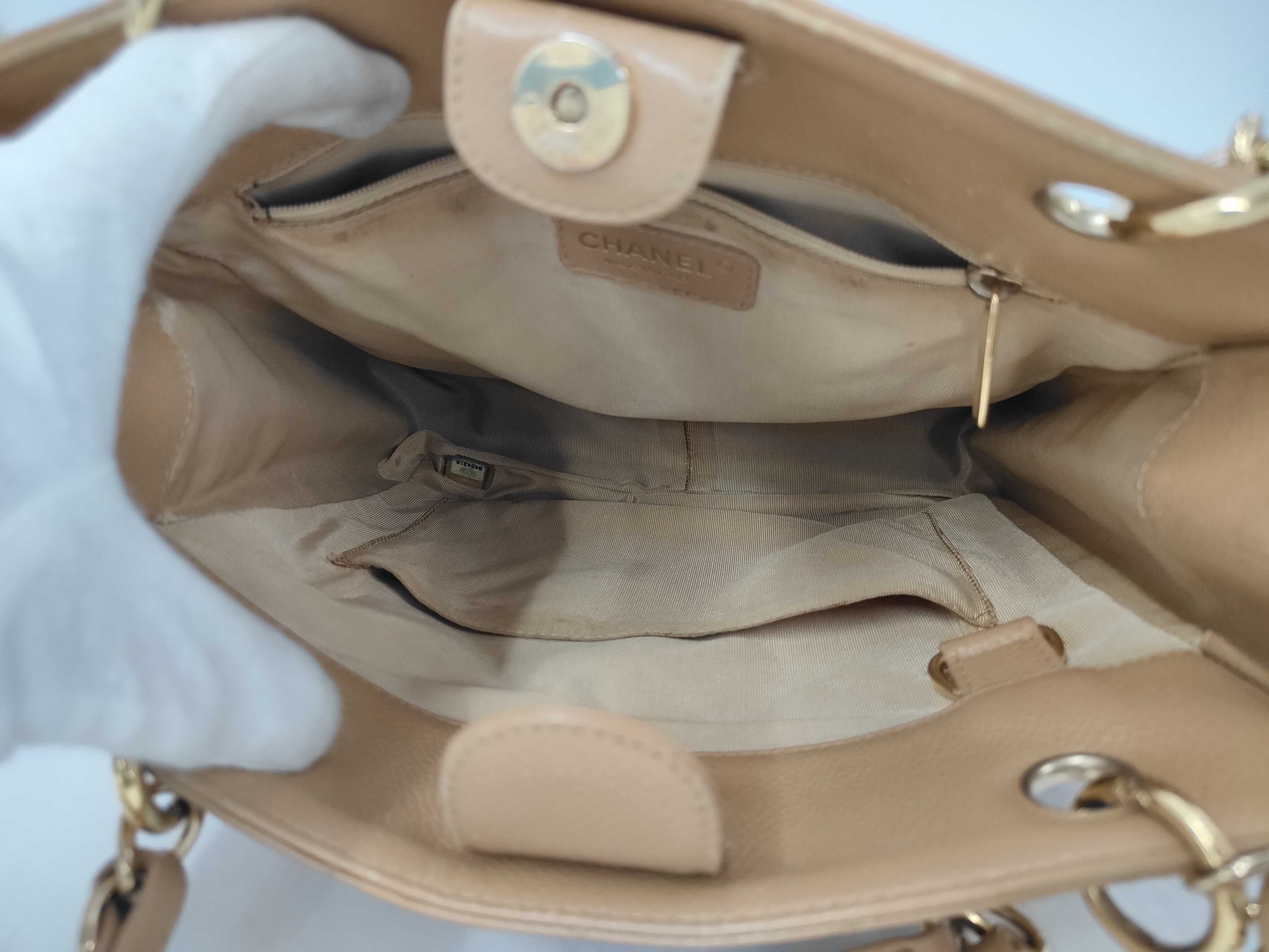 Caviar Skin Chain Tote Bag, Series 8, Beige, Gold Seal — view 11