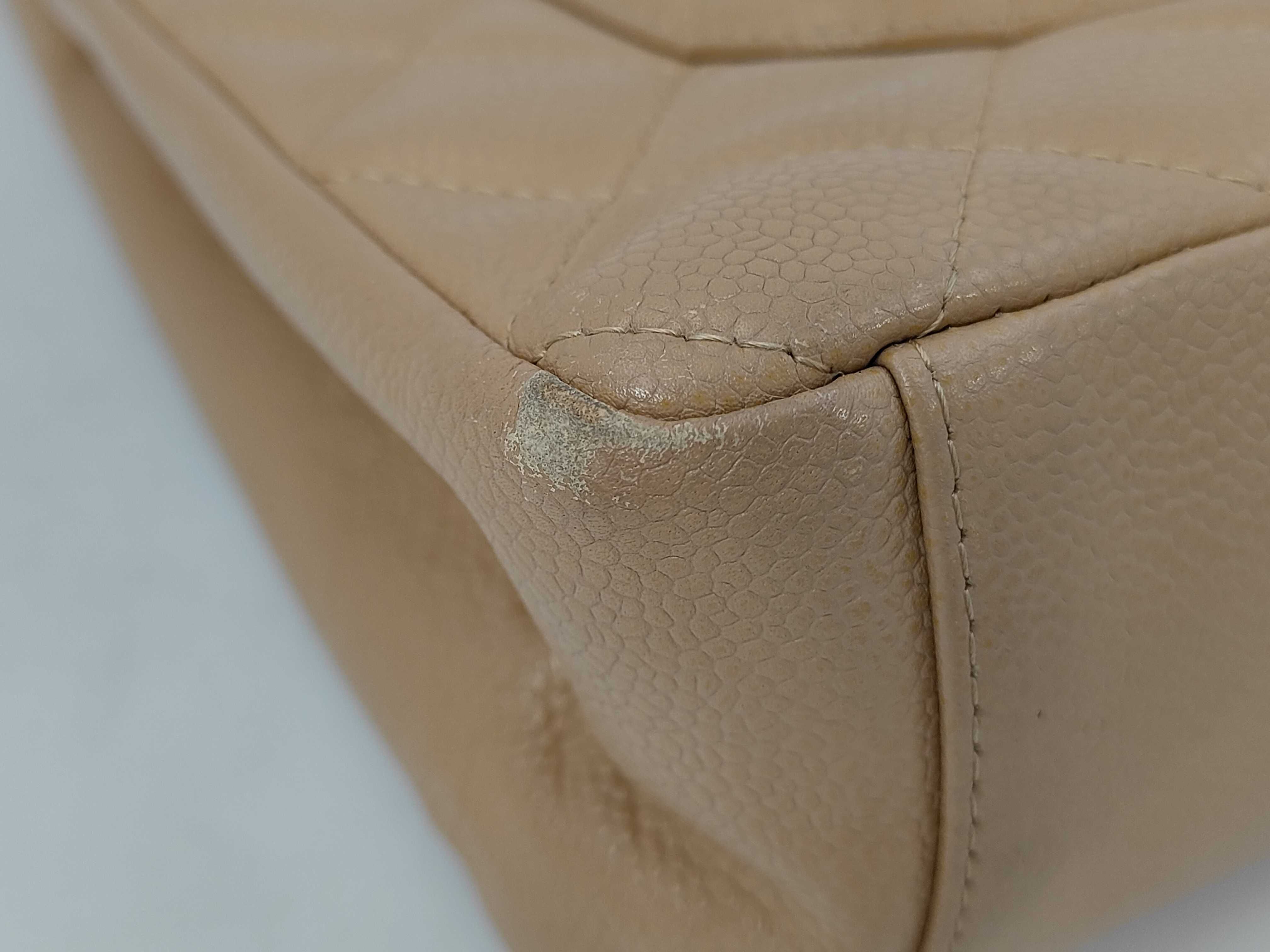 Caviar Skin Chain Tote Bag, Series 8, Beige, Gold Seal — view 3