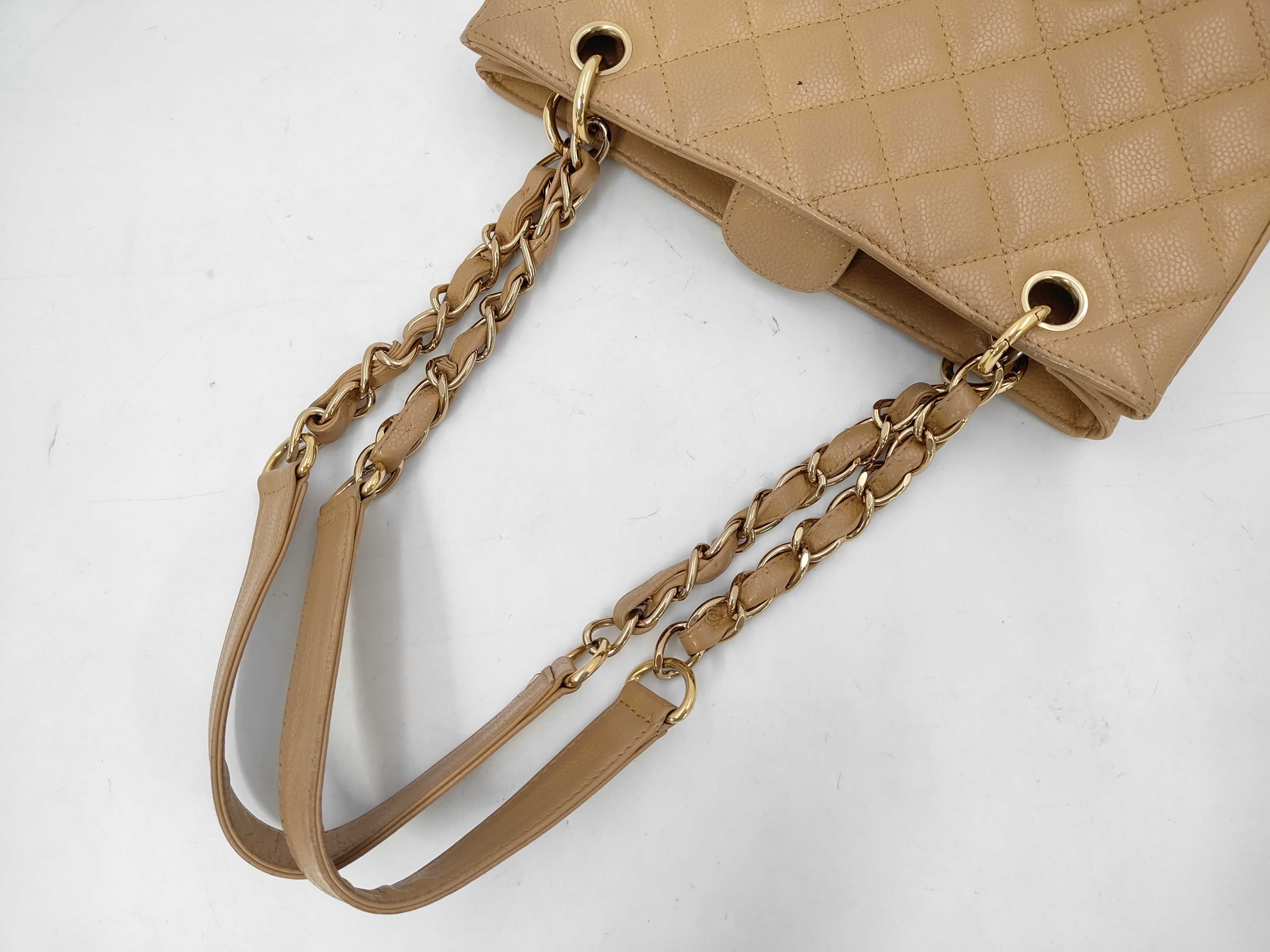 Caviar Skin Chain Tote Bag, Series 8, Beige, Gold Seal — view 5
