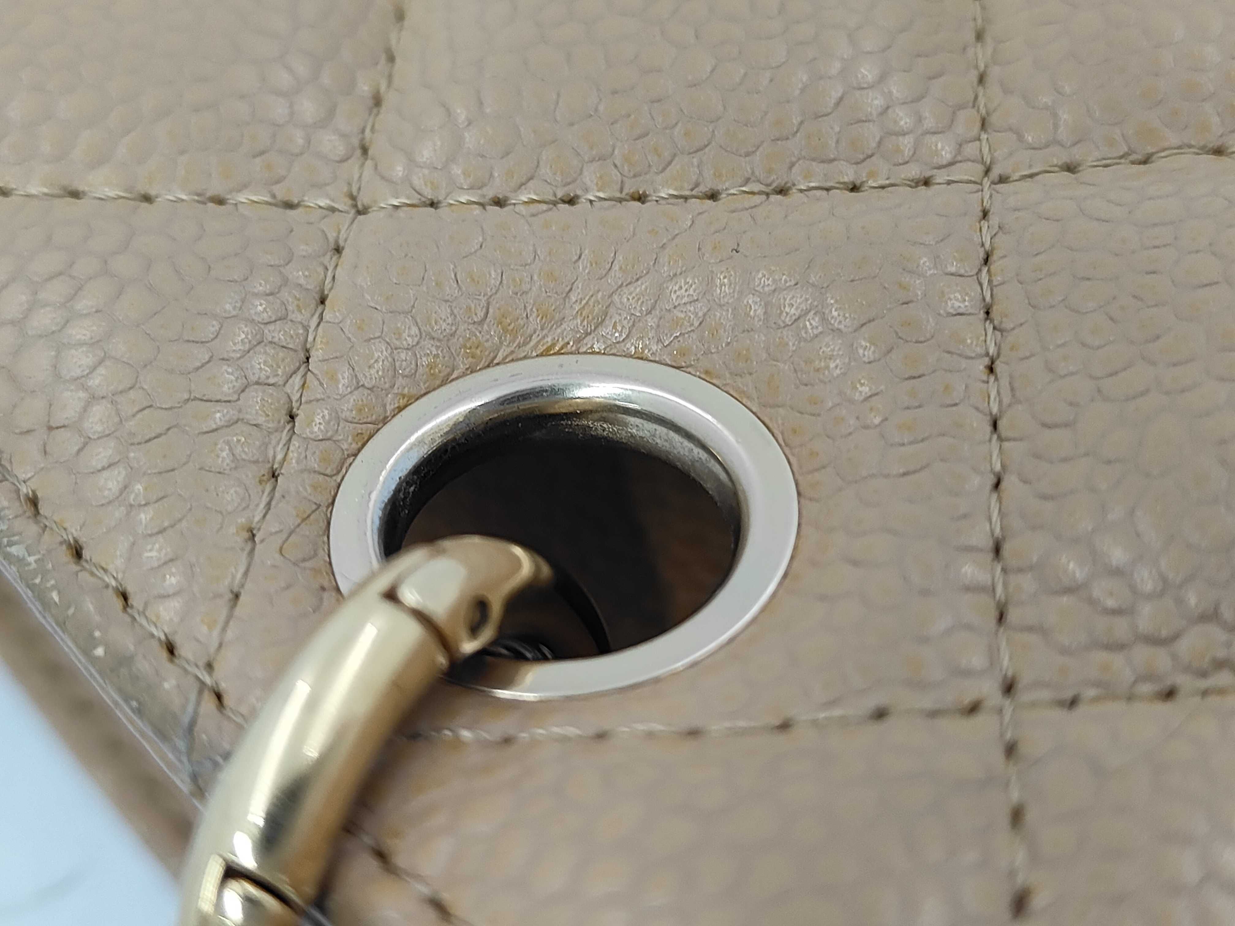 Caviar Skin Chain Tote Bag, Series 8, Beige, Gold Seal — view 6