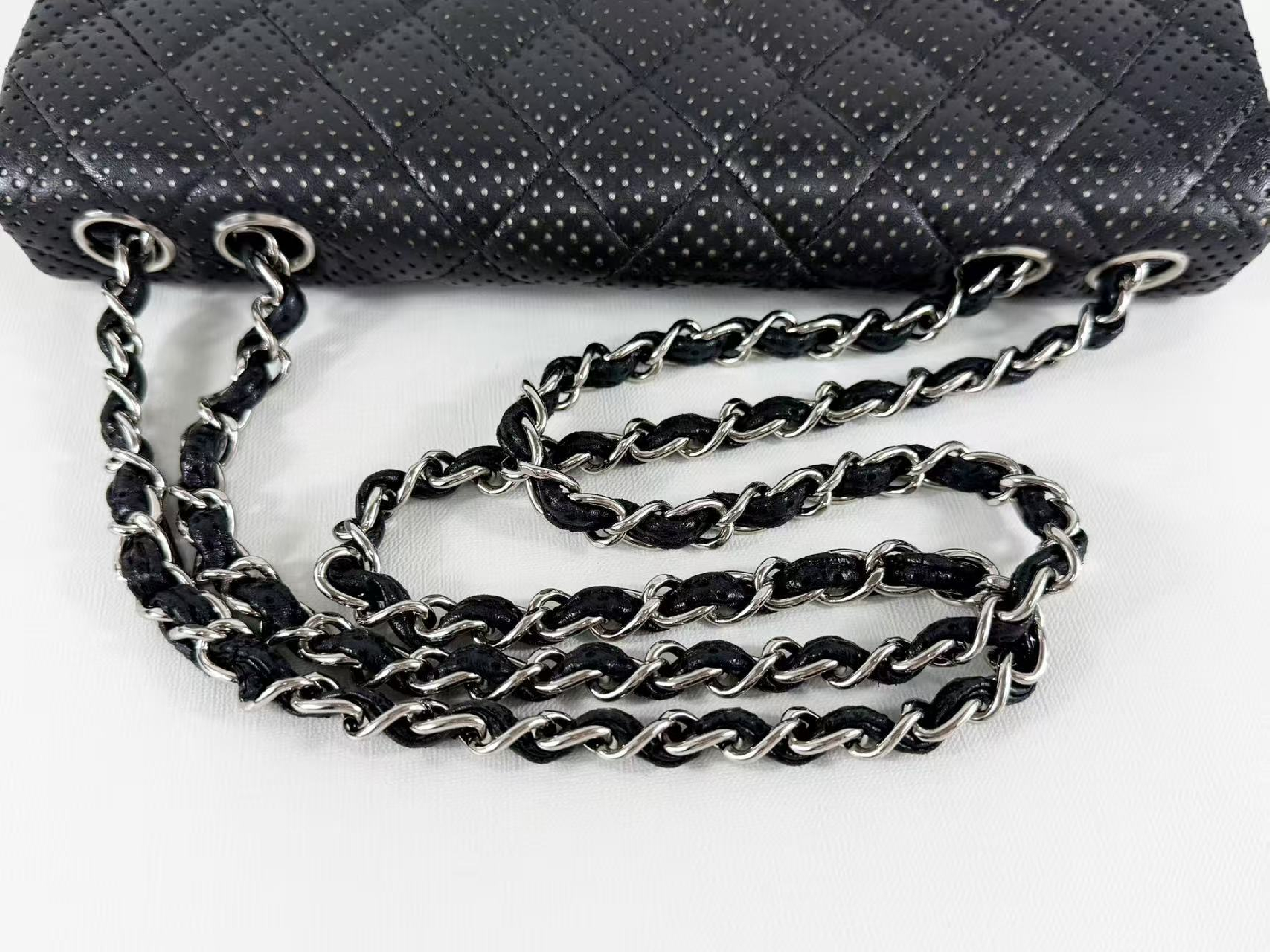 Black Matelassé East West Perforated Shoulder Bag, Approx. W25cm, Serial Number , with Dust Bag and Seal, Silver Hardware, Item Number 1156029 — view 7