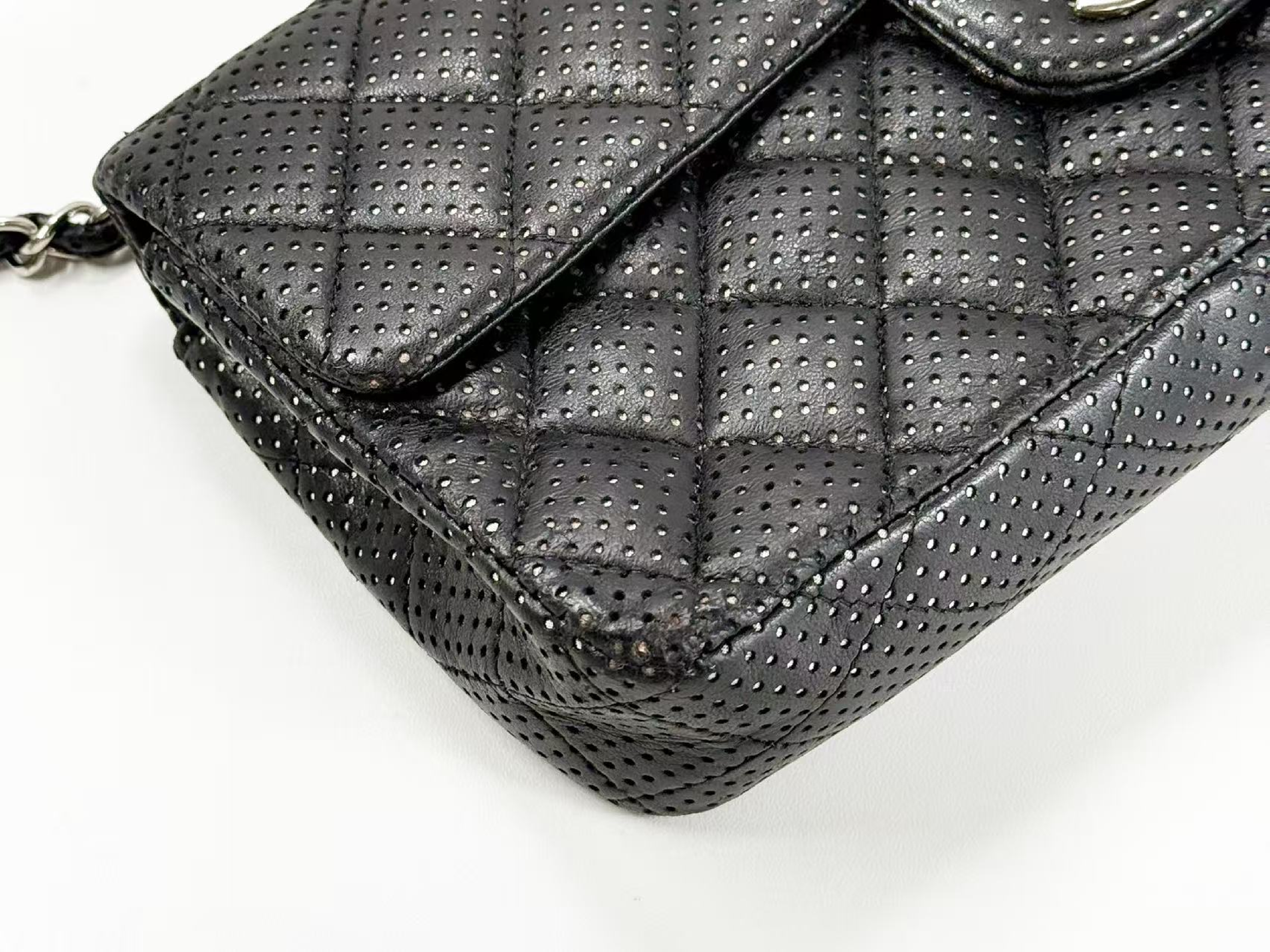 Black Matelassé East West Perforated Shoulder Bag, Approx. W25cm, Serial Number , with Dust Bag and Seal, Silver Hardware, Item Number 1156029 — view 8