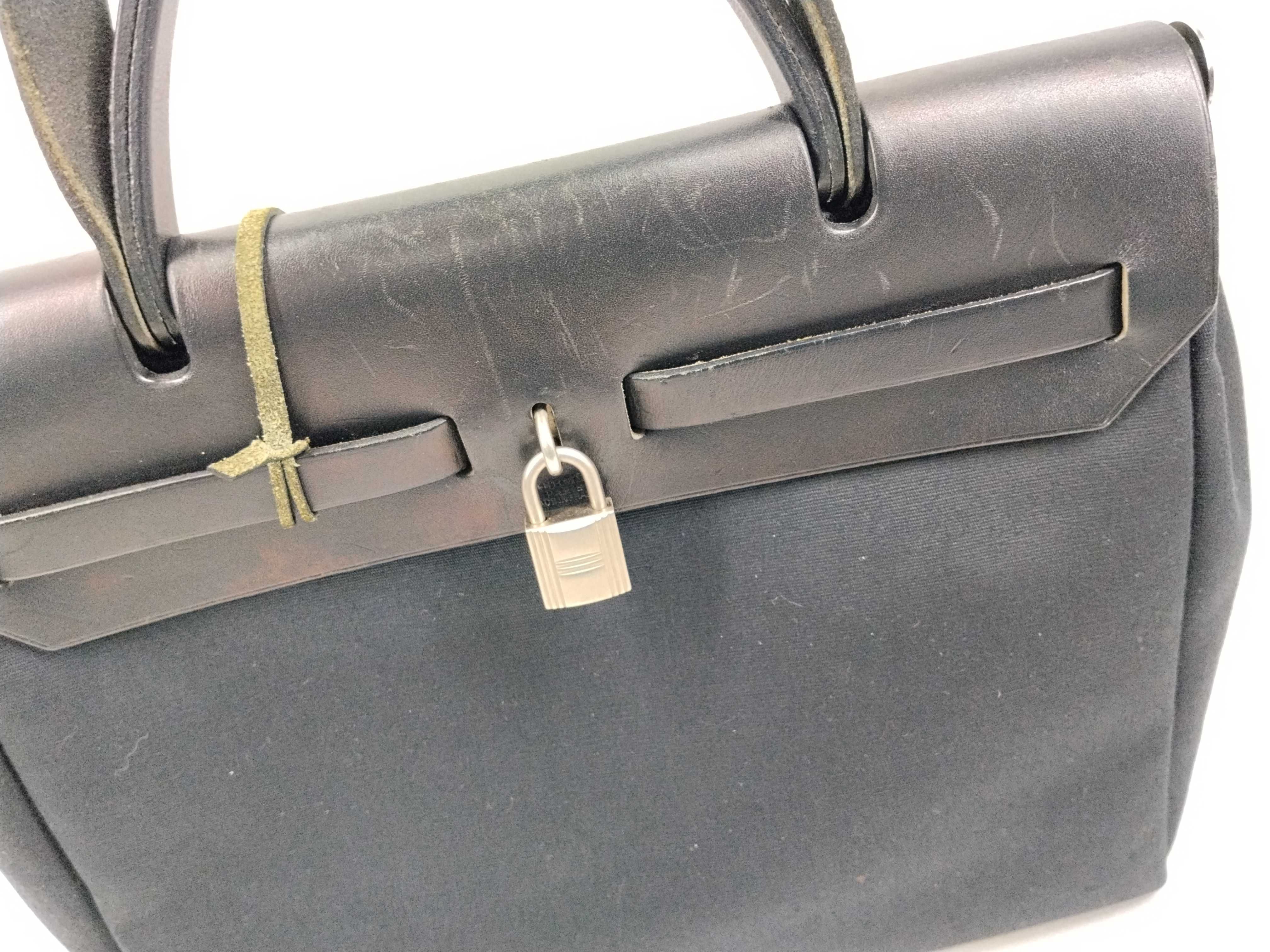 Herbag PM Toile Officier x Vache Hunter Black Silver Hardware E: 2001 Handbag with Stopper — view 3