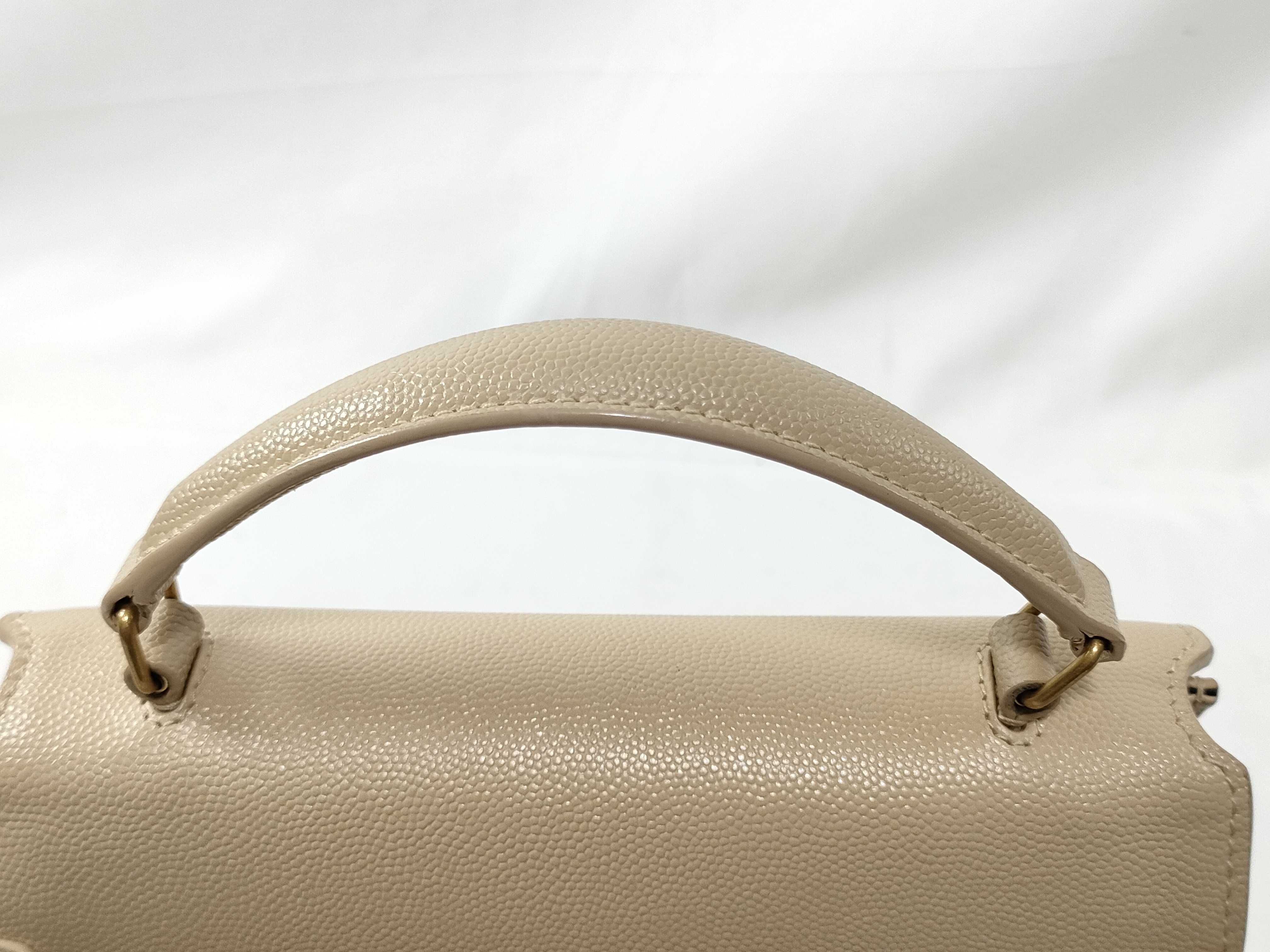 Cassandra Leather 2-Way Handbag, Beige — view 3