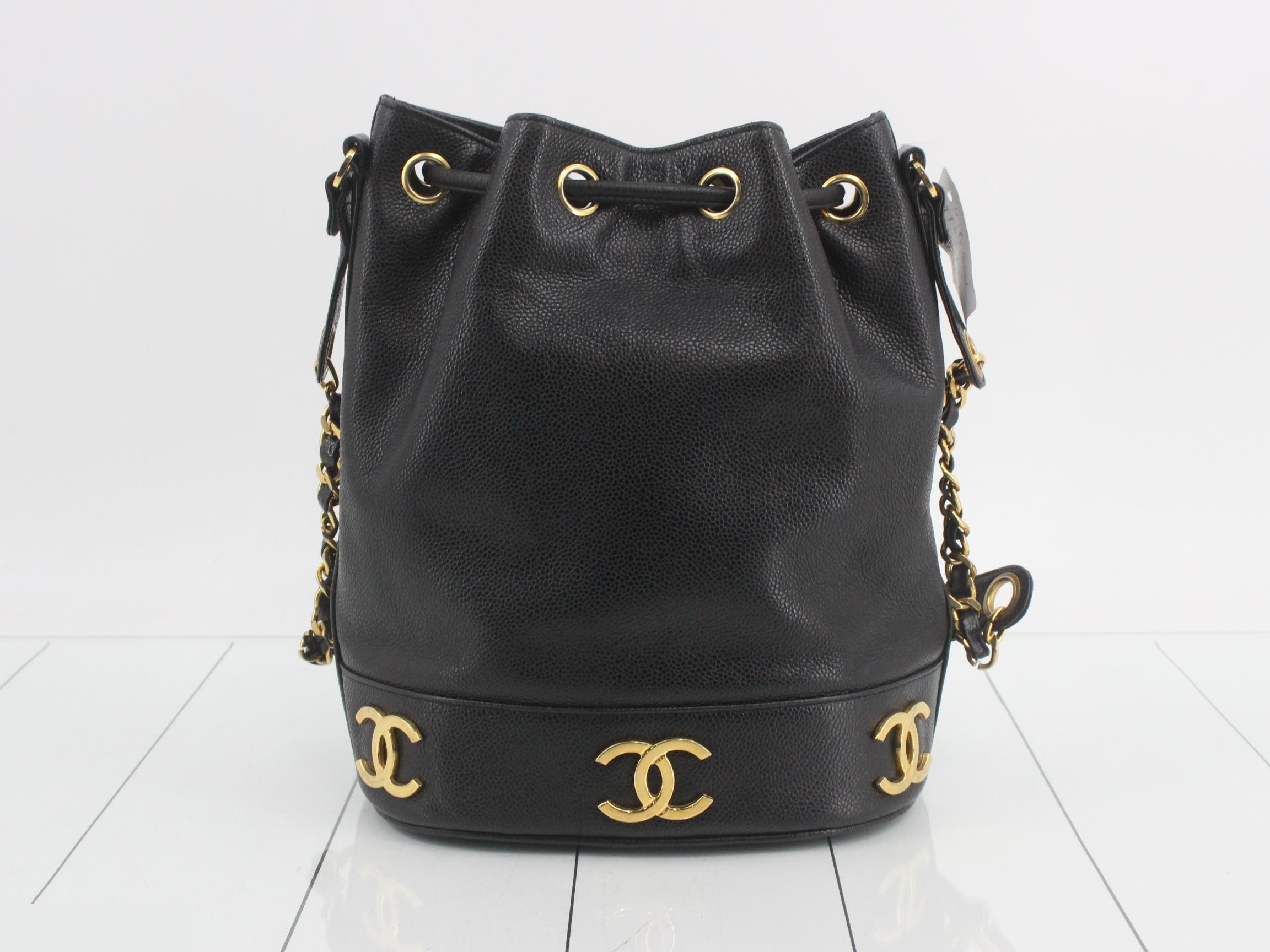 Triple Coco Mark Drawstring Chain Shoulder Bag - Black — view 2