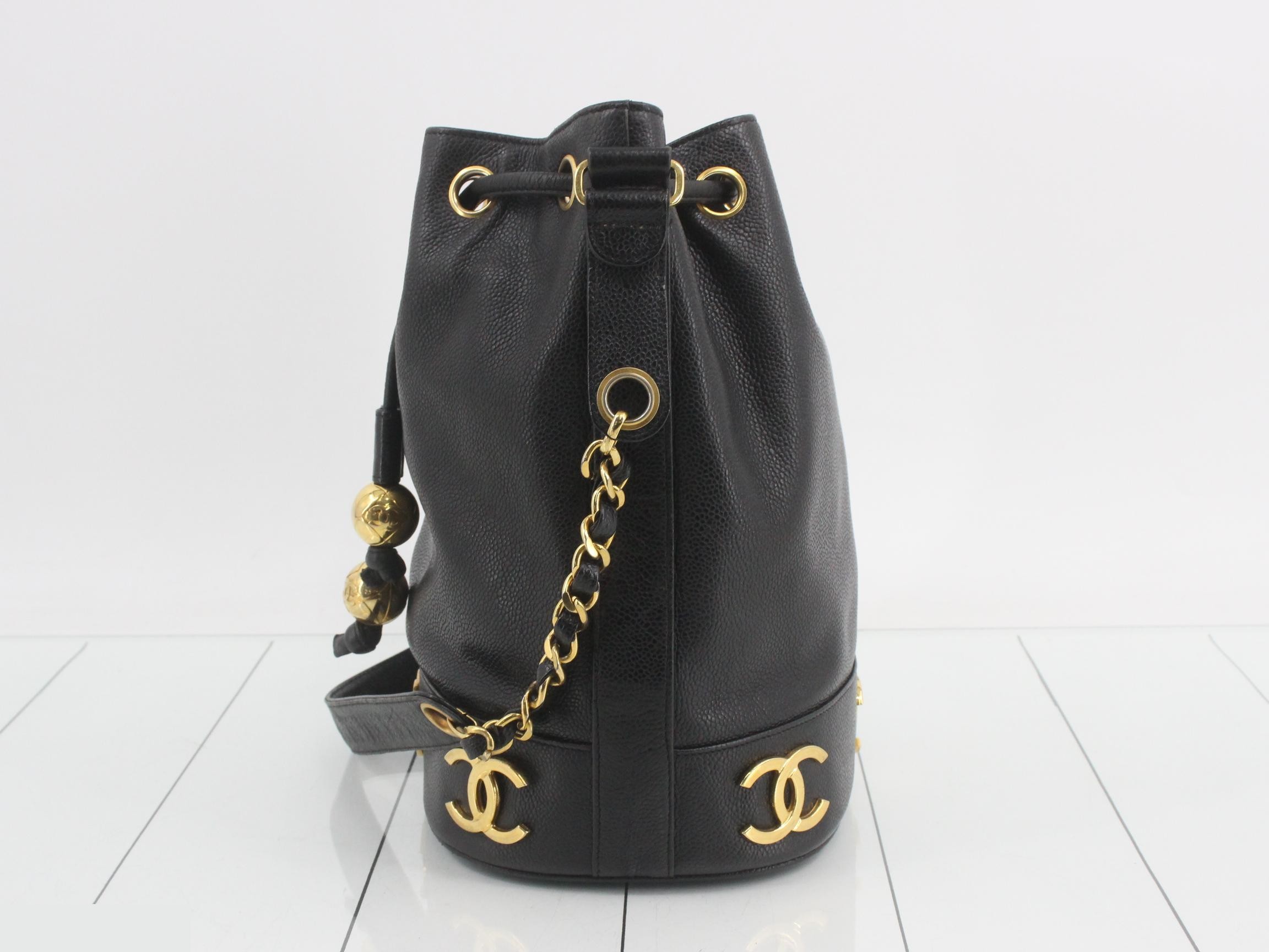 Triple Coco Mark Drawstring Chain Shoulder Bag - Black — view 3