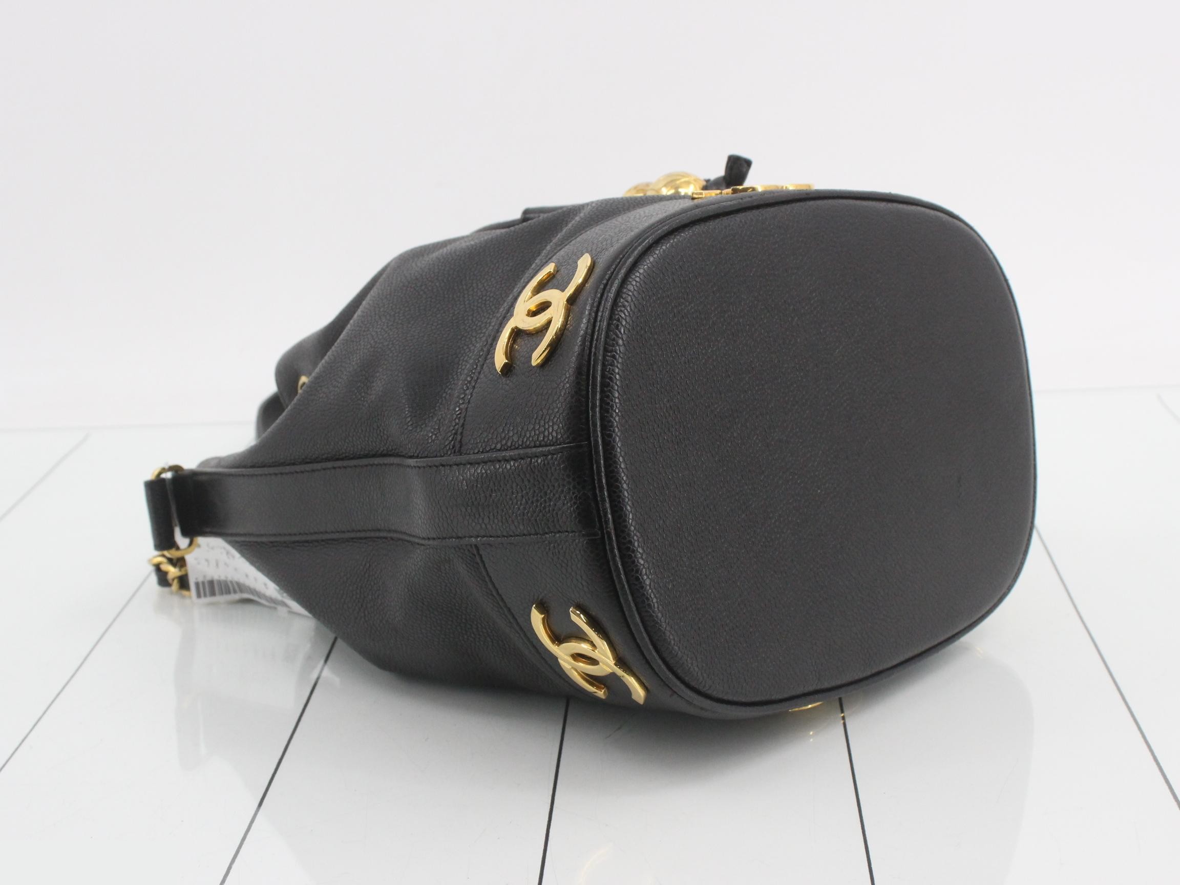 Triple Coco Mark Drawstring Chain Shoulder Bag - Black — view 5