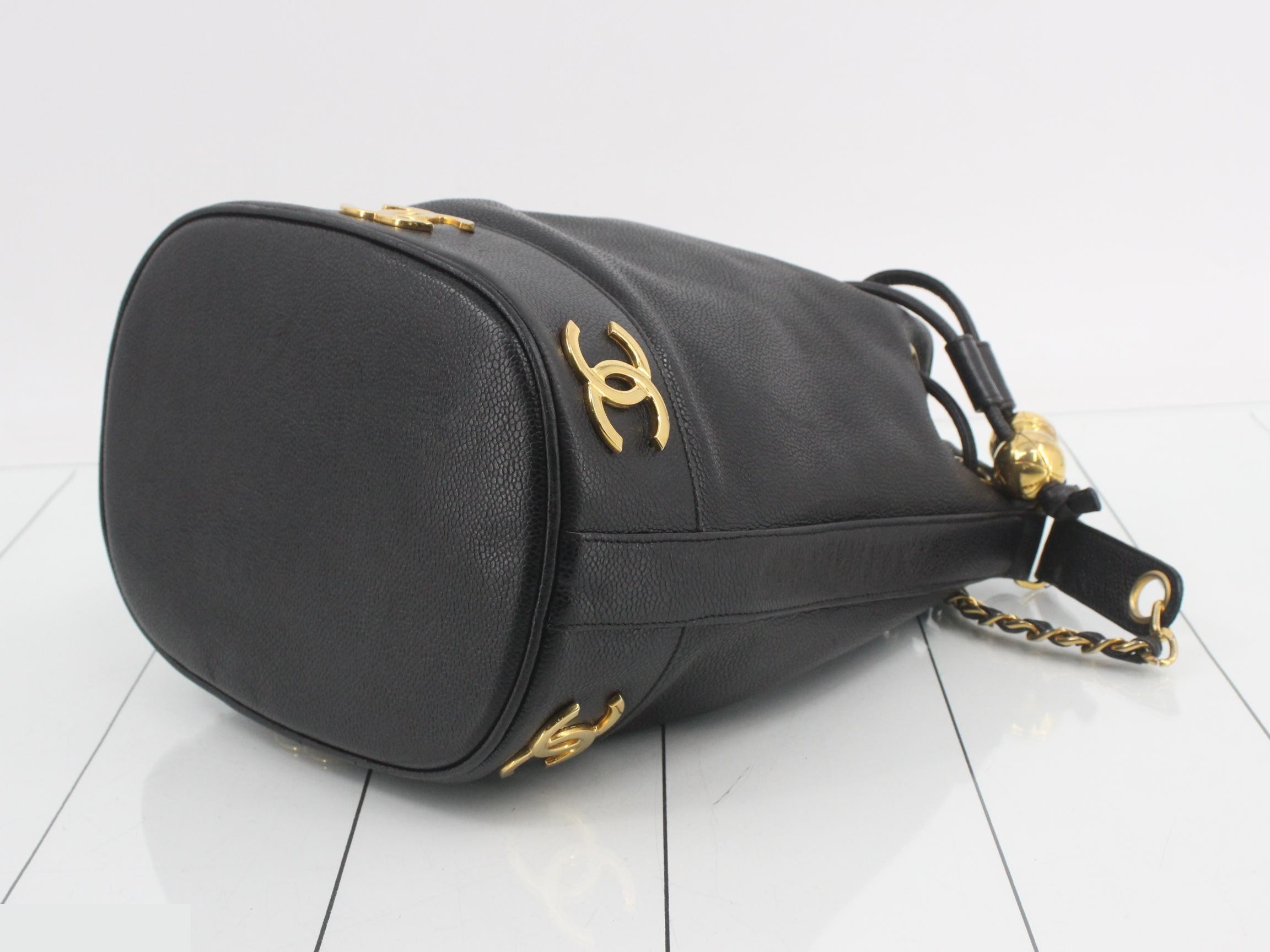 Triple Coco Mark Drawstring Chain Shoulder Bag - Black — view 6