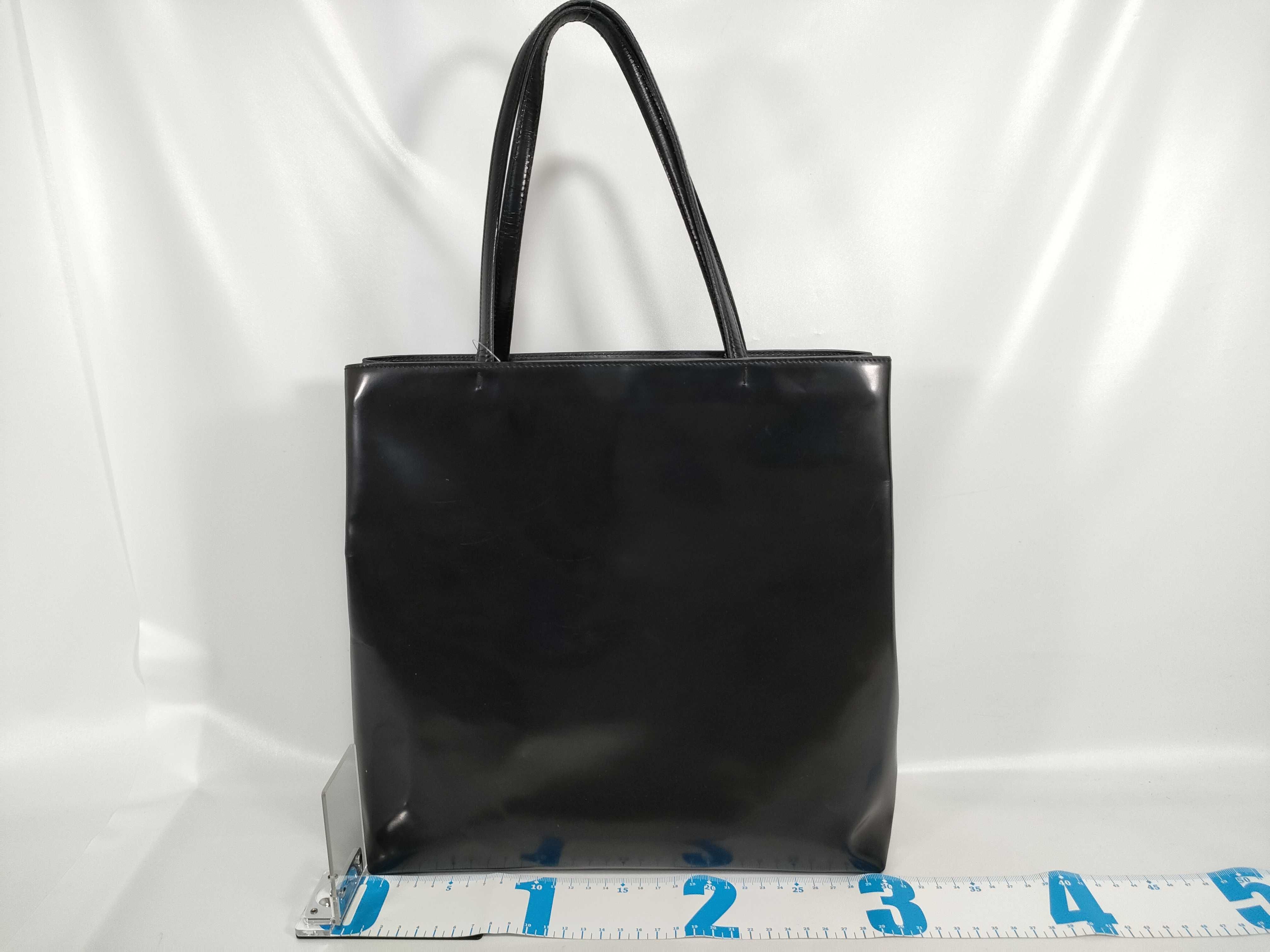 Enamel Leather Handbag with Side Triangle Logo — view 2