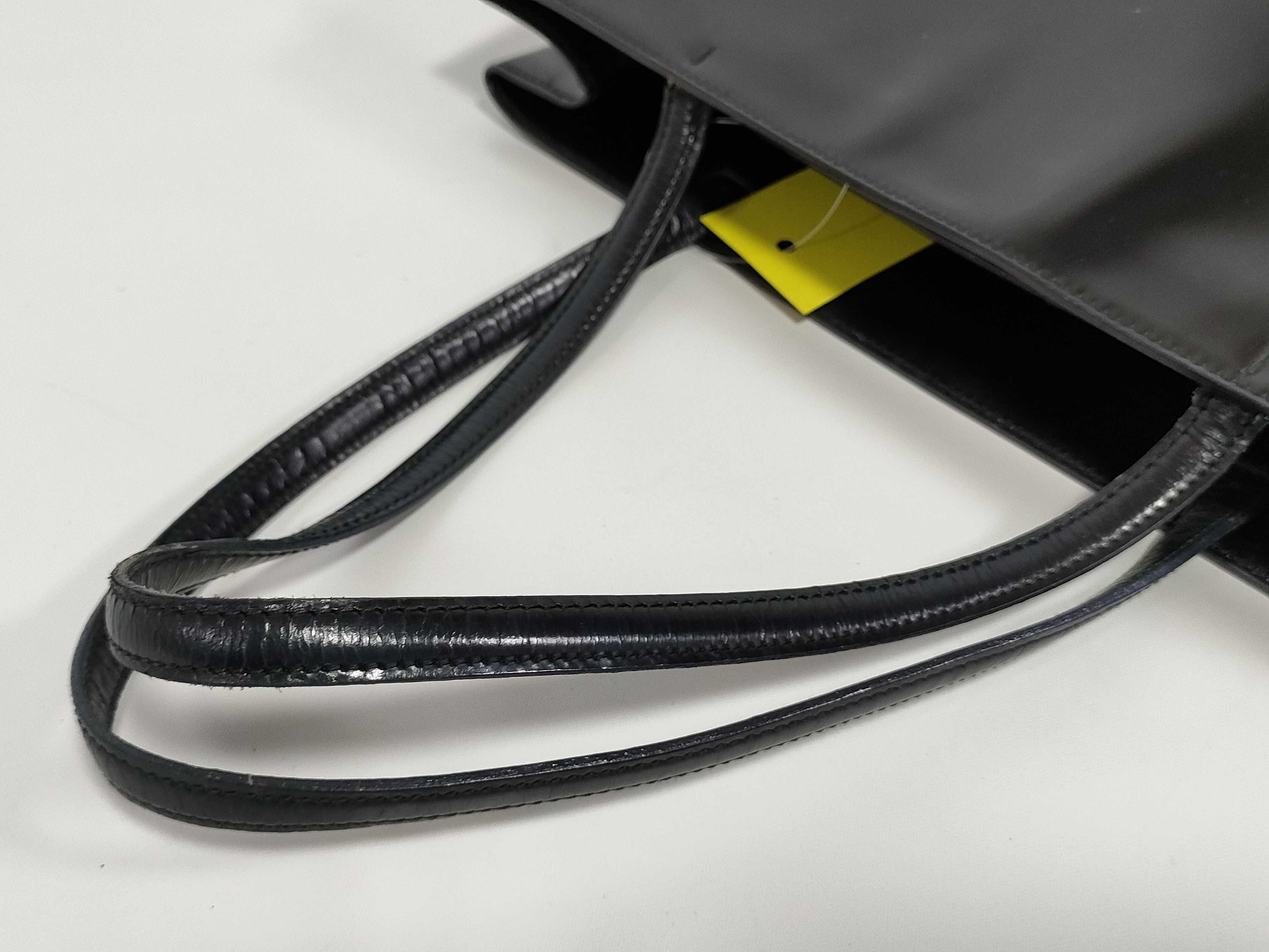 Enamel Leather Handbag with Side Triangle Logo — view 3