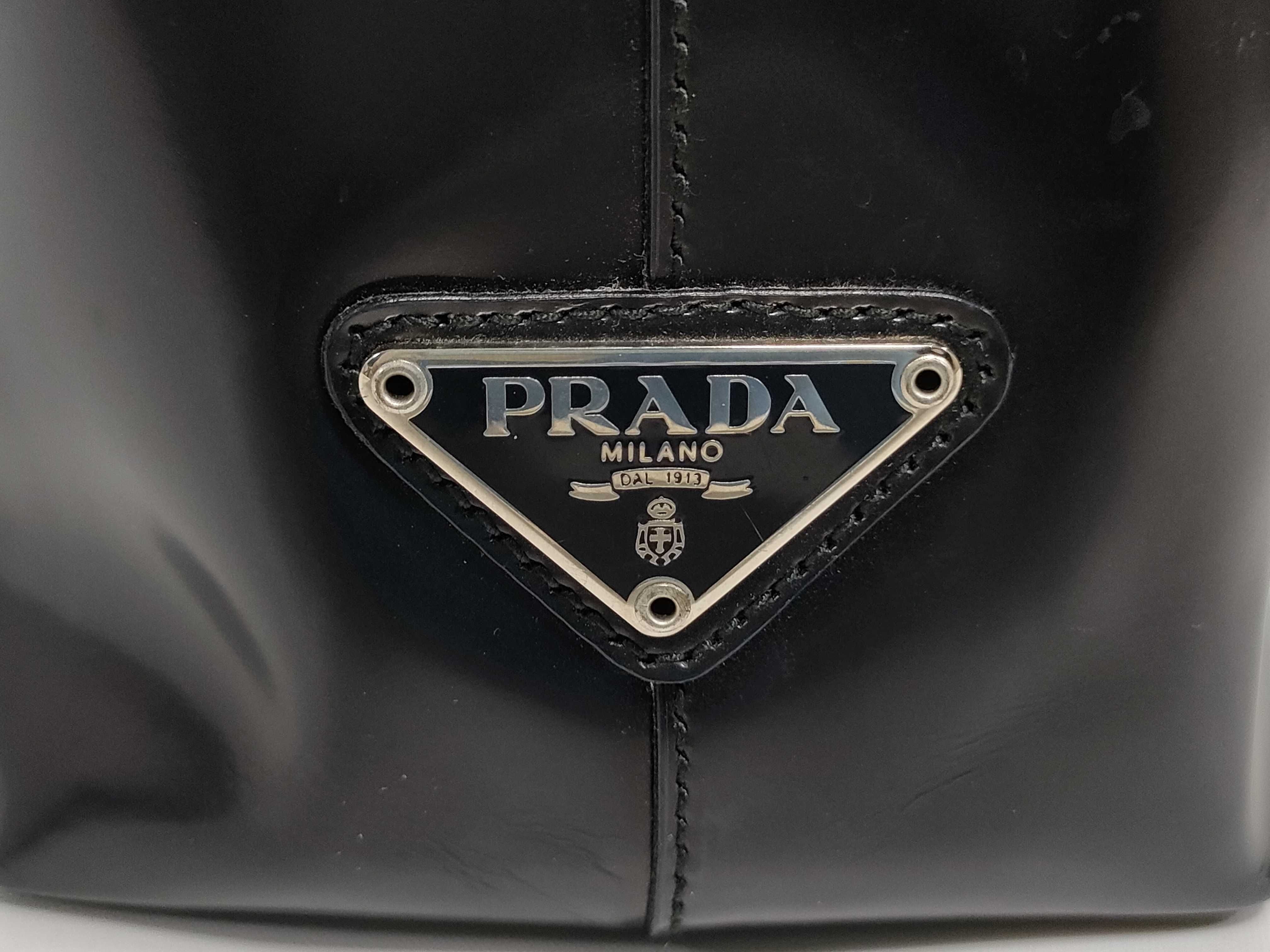 Enamel Leather Handbag with Side Triangle Logo — view 8