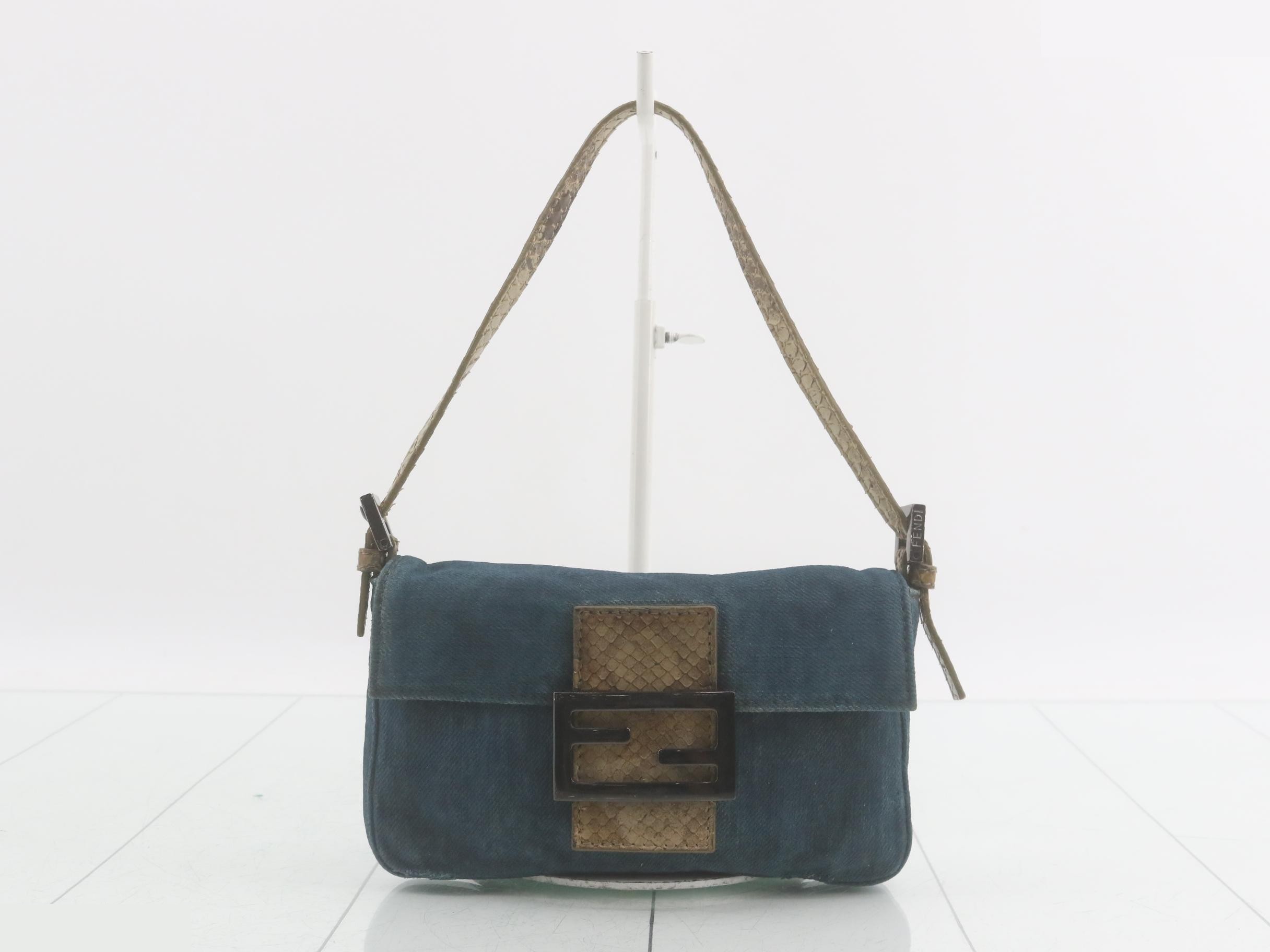 Denim Python Mamma Bucket Handbag