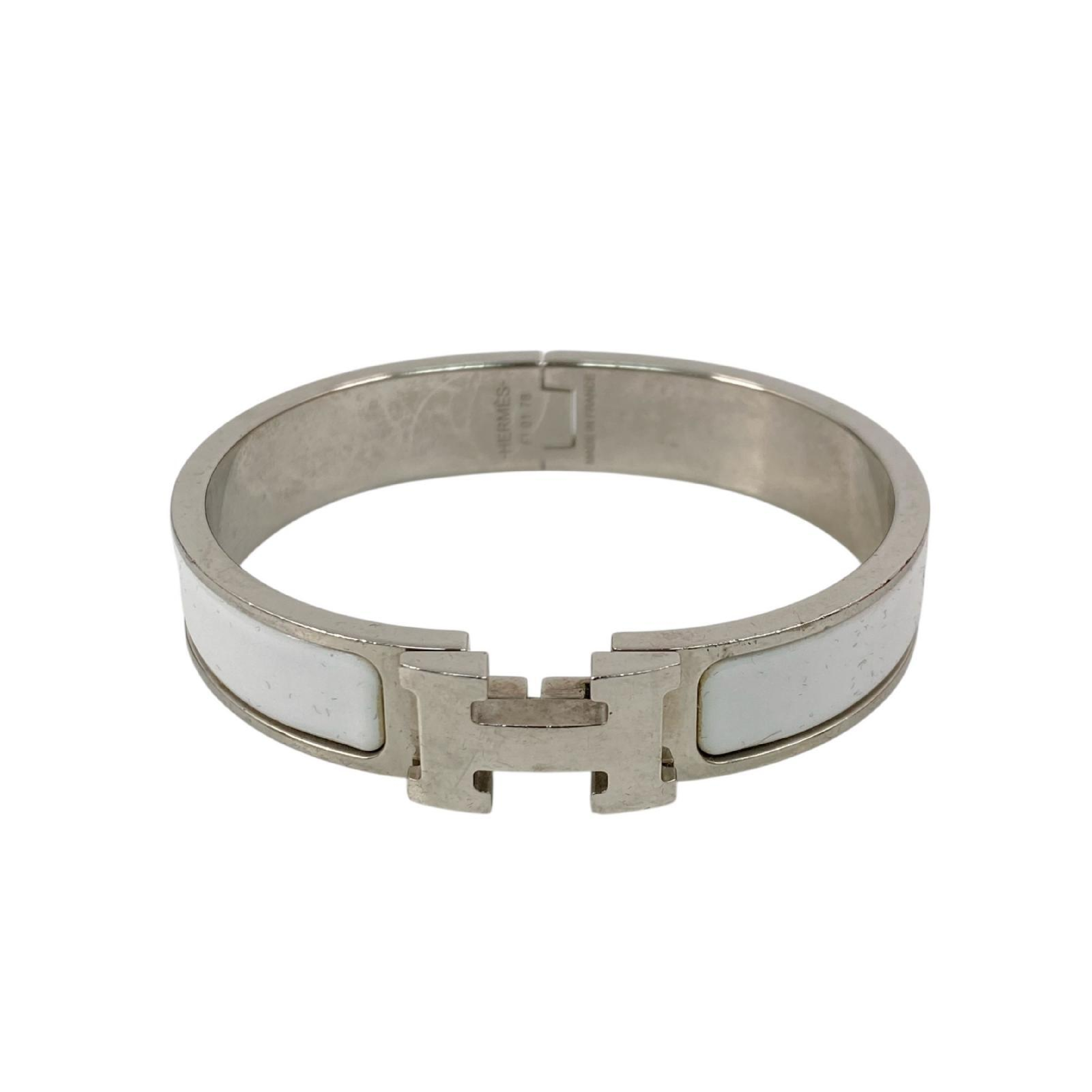 【*Shipped from: Hong Kong*】HERMES ( ) White Palladium Plated Metal Click H Bangle Bracelet