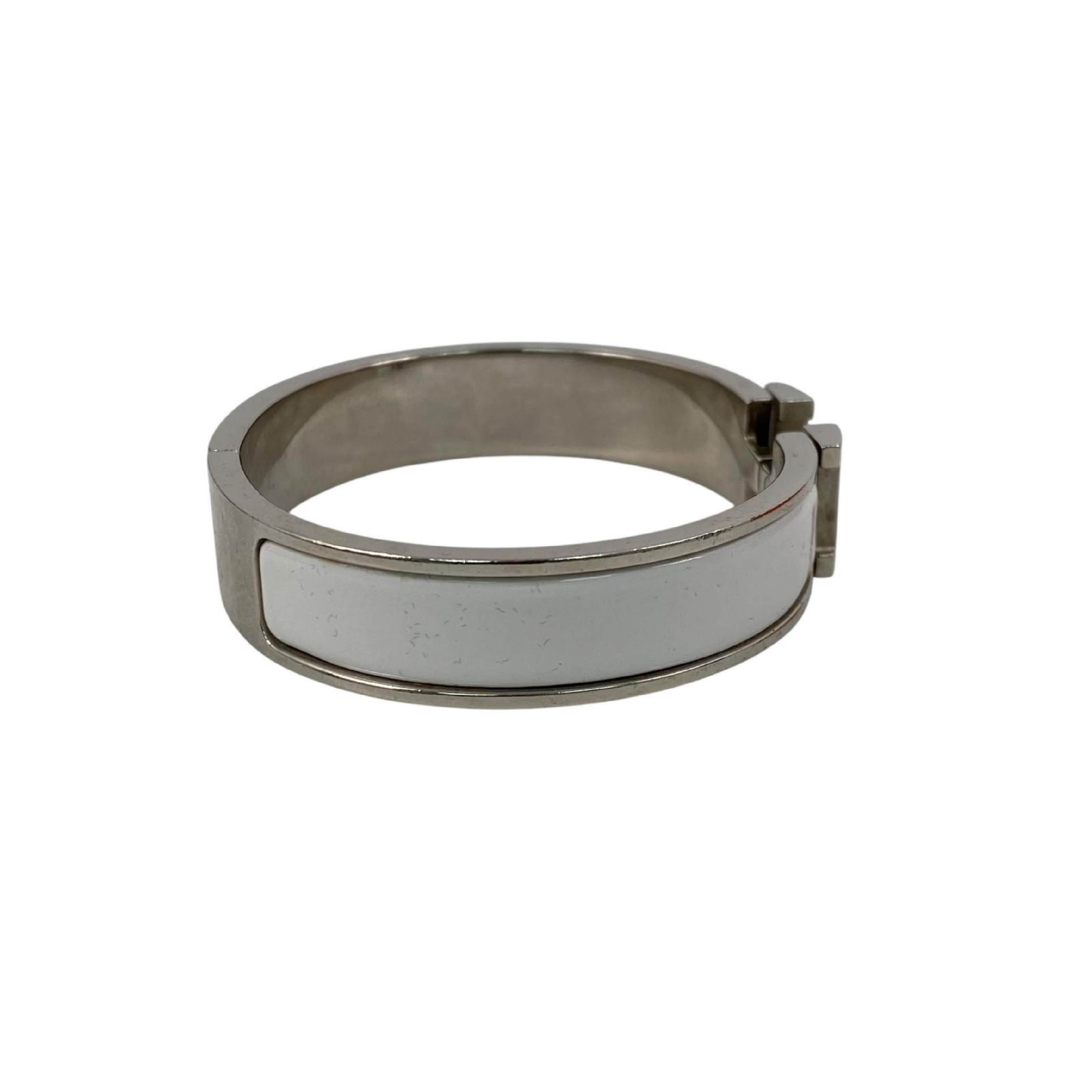 【*Shipped from: Hong Kong*】HERMES ( ) White Palladium Plated Metal Click H Bangle Bracelet — view 3