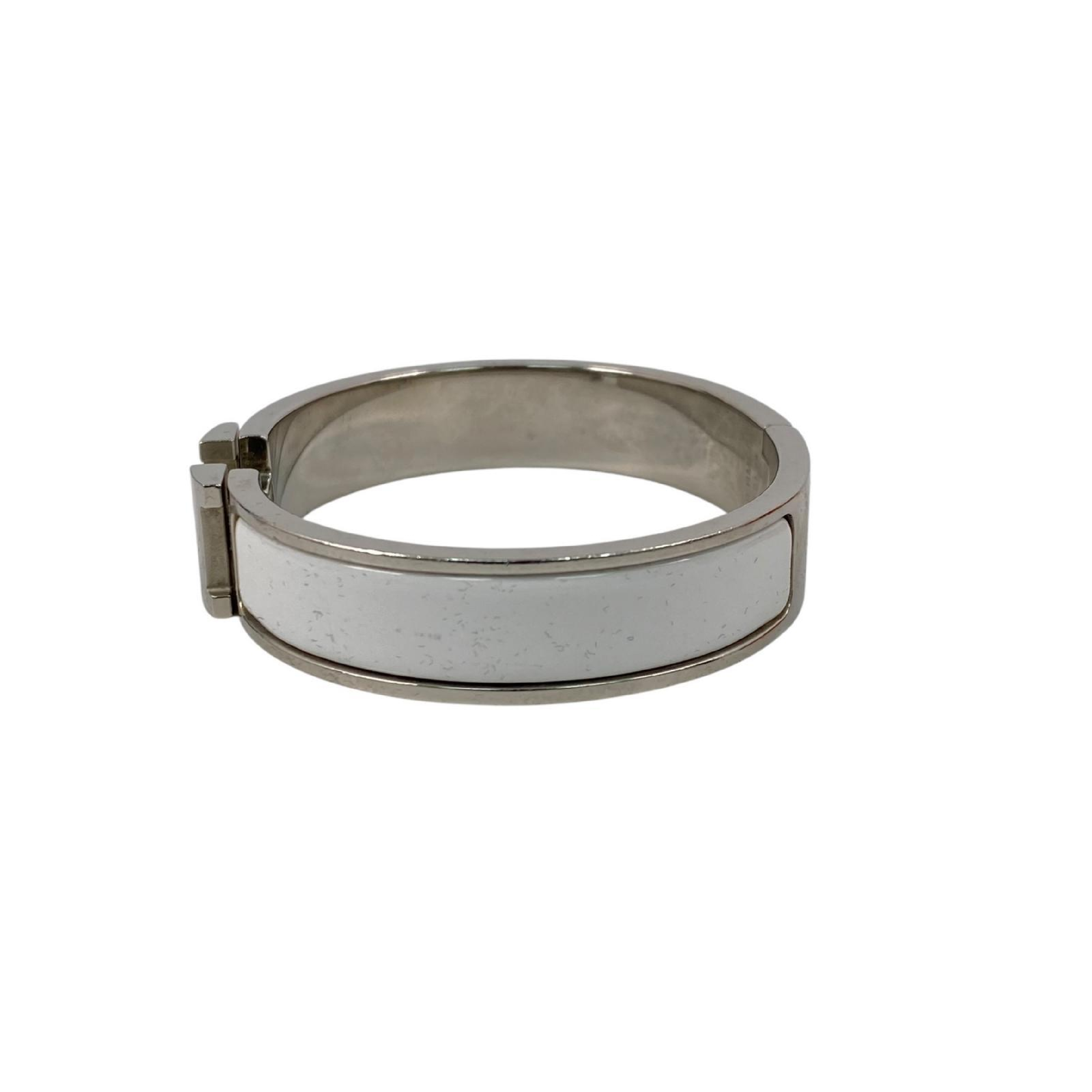 【*Shipped from: Hong Kong*】HERMES ( ) White Palladium Plated Metal Click H Bangle Bracelet — view 4