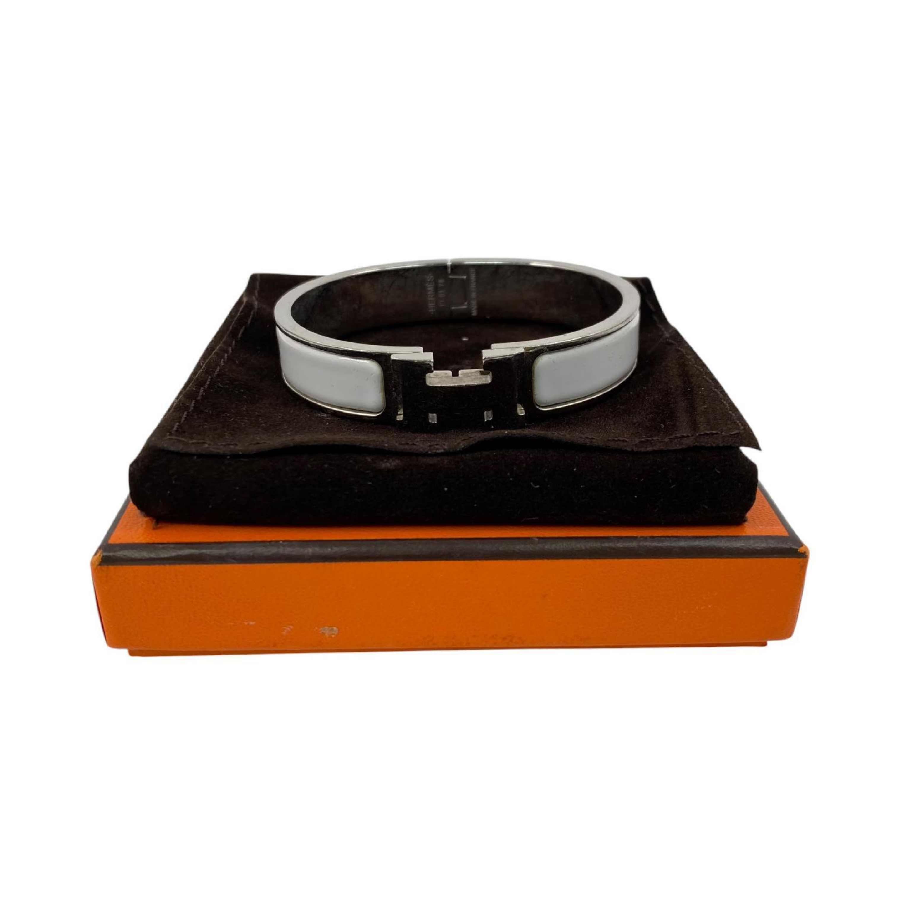 【*Shipped from: Hong Kong*】HERMES ( ) White Palladium Plated Metal Click H Bangle Bracelet — view 9