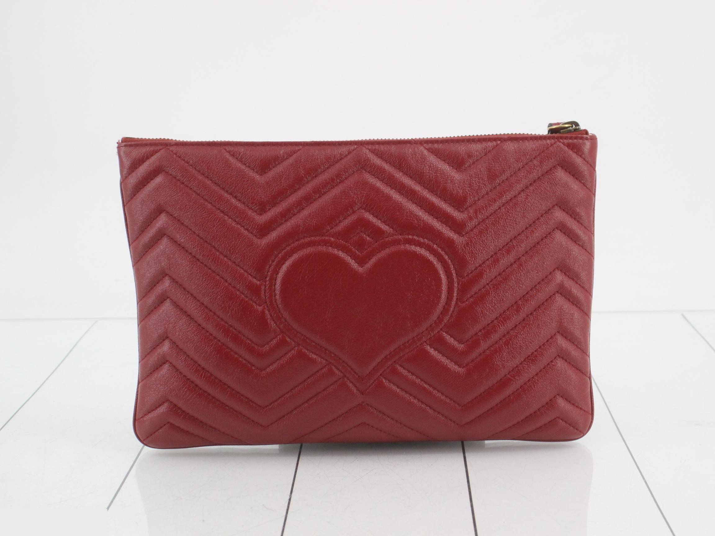 GG Marmont Leather Clutch Pouch, Red — view 2