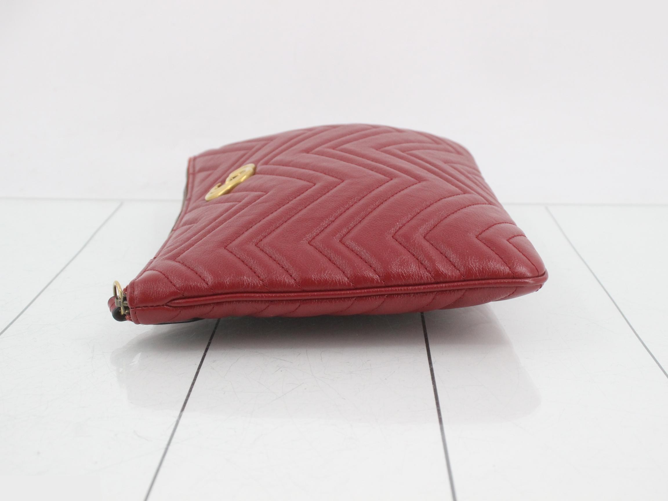GG Marmont Leather Clutch Pouch, Red — view 4