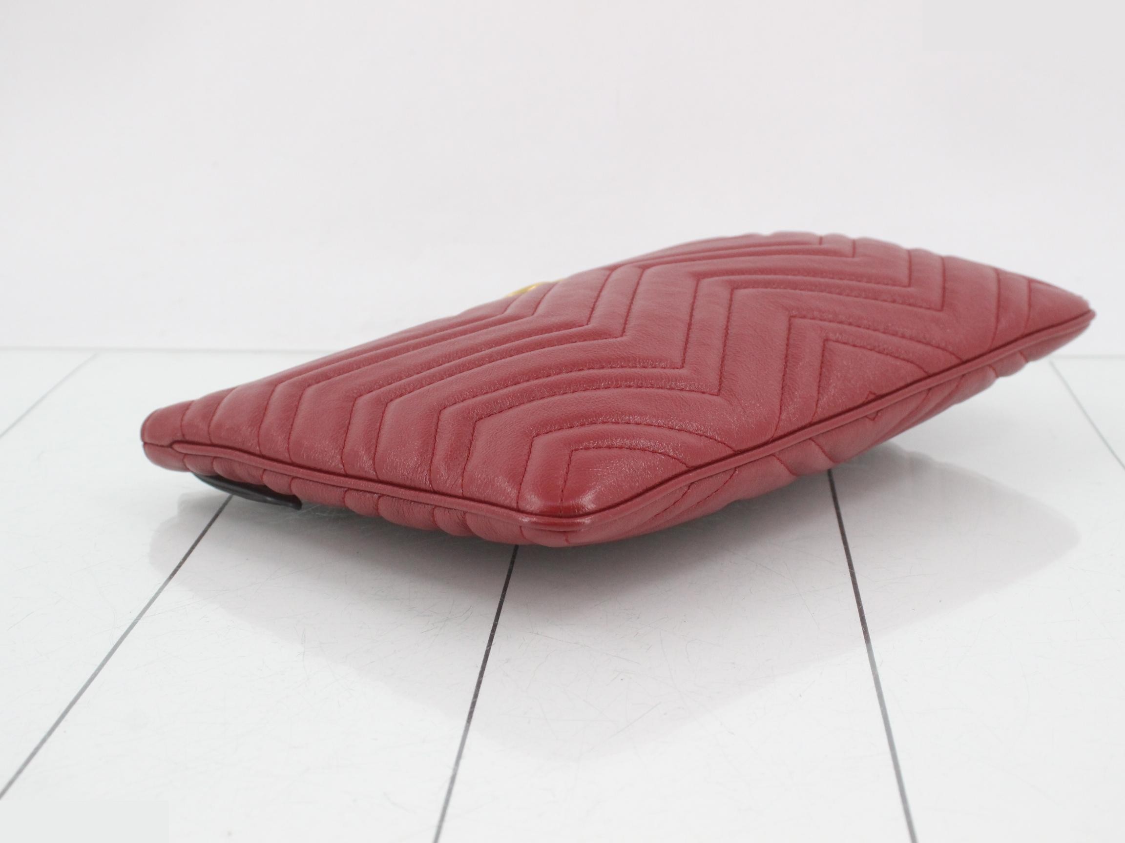GG Marmont Leather Clutch Pouch, Red — view 5