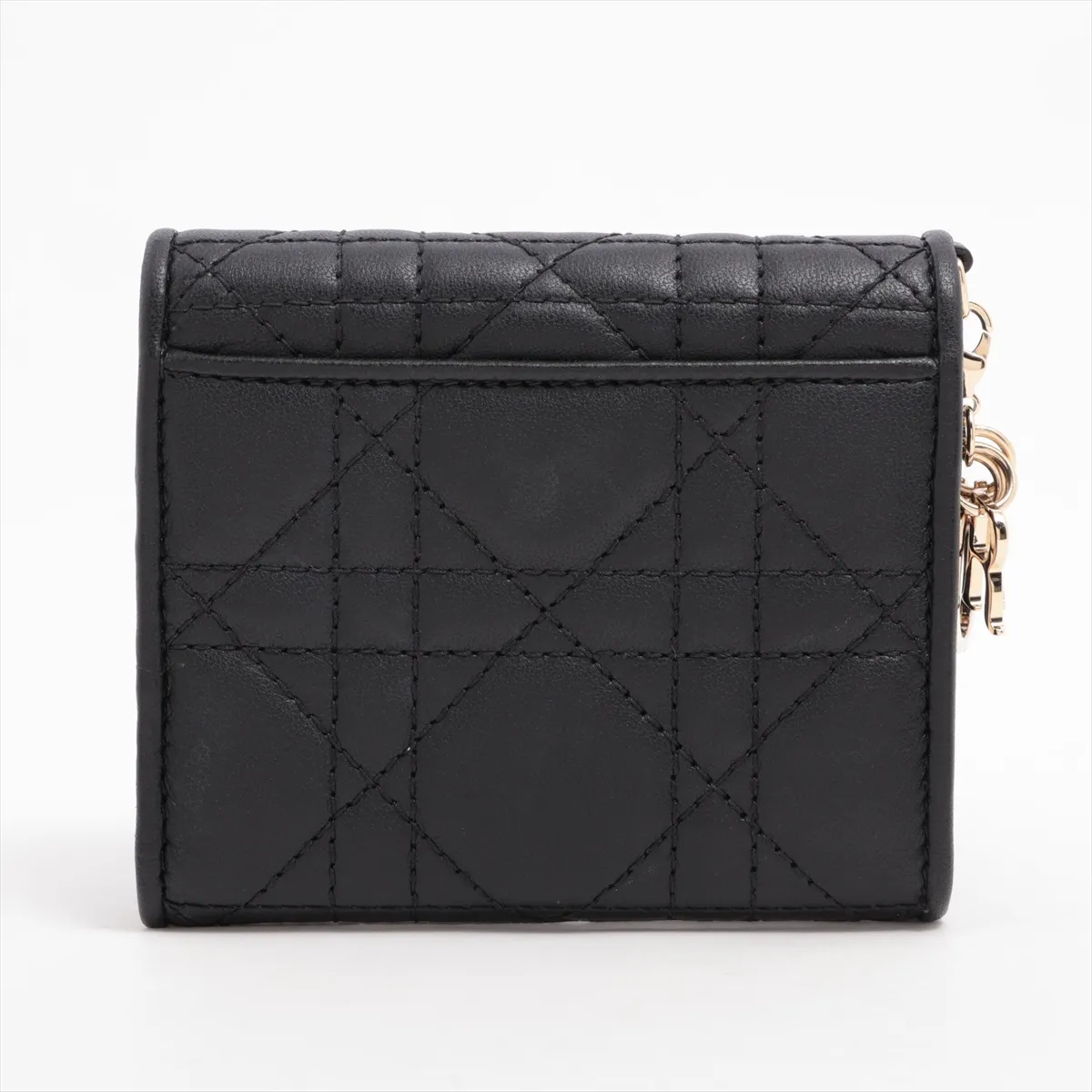 Lady Dior Cannage Leather Compact Wallet, Black — view 2