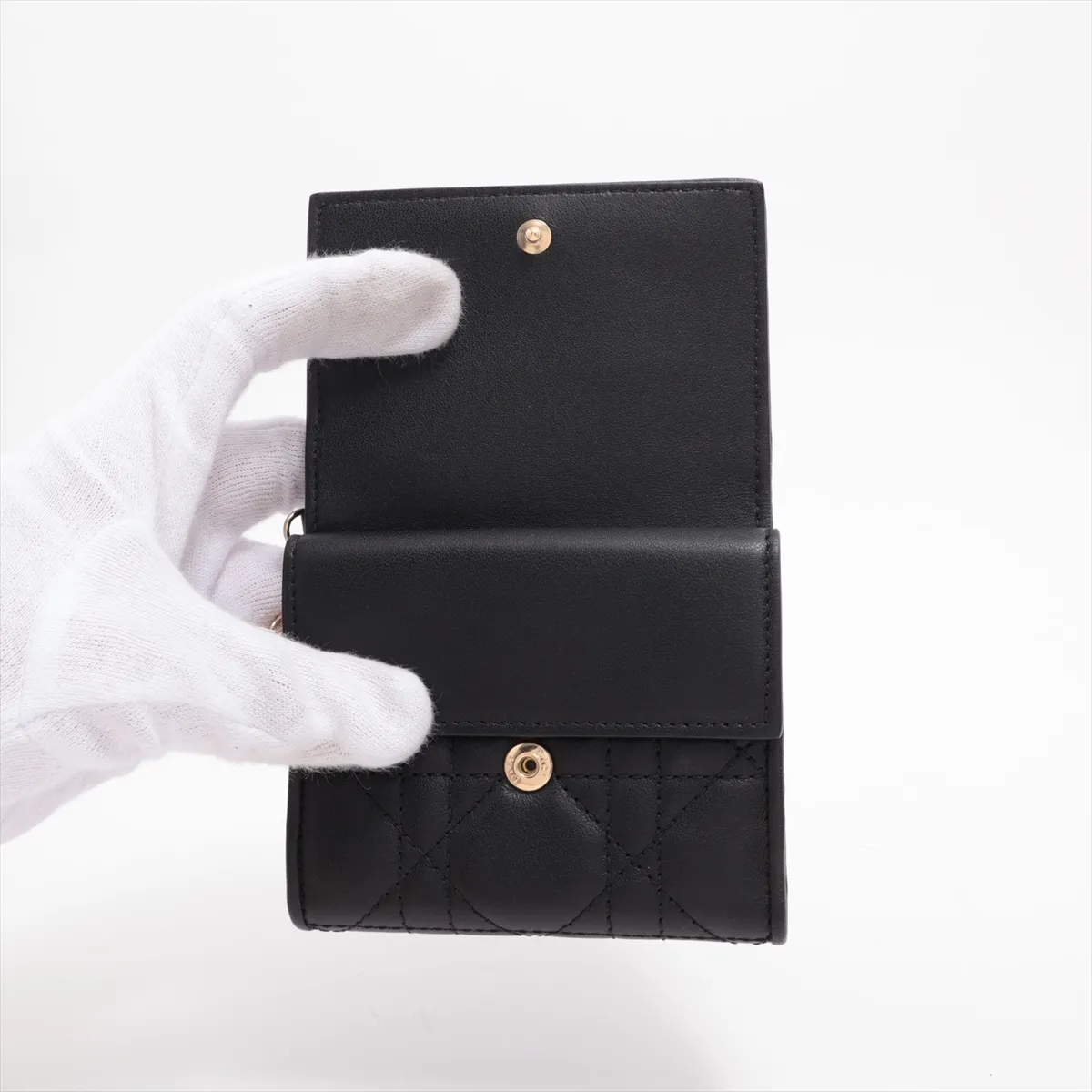 Lady Dior Cannage Leather Compact Wallet, Black — view 3