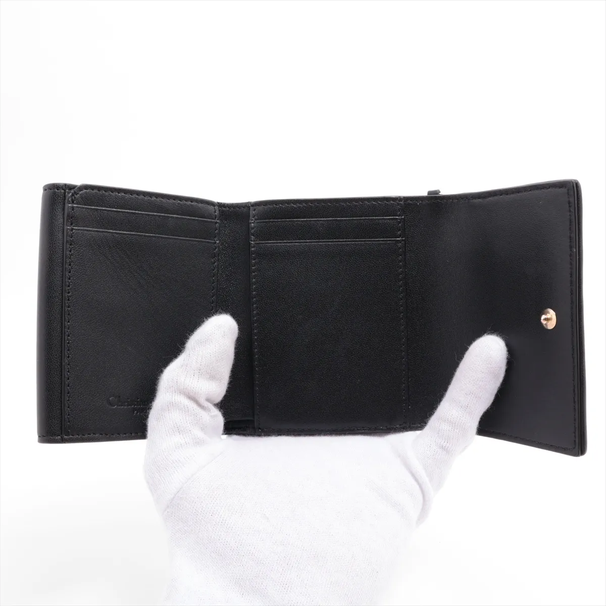 Lady Dior Cannage Leather Compact Wallet, Black — view 5