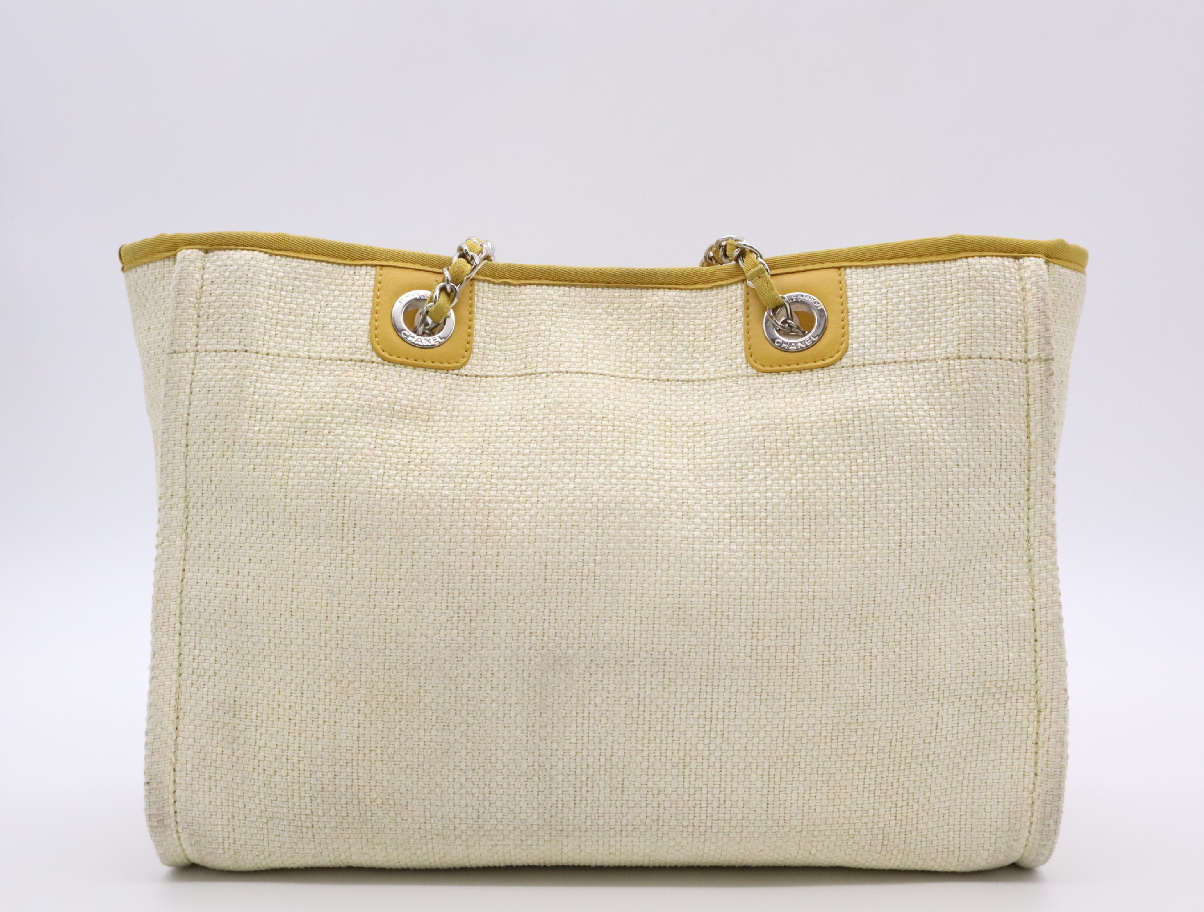 Straw/Leather Deauville MM Chain Shoulder Bag, Beige/Yellow, Seal 21896504 (Shoulder Bag) — view 2