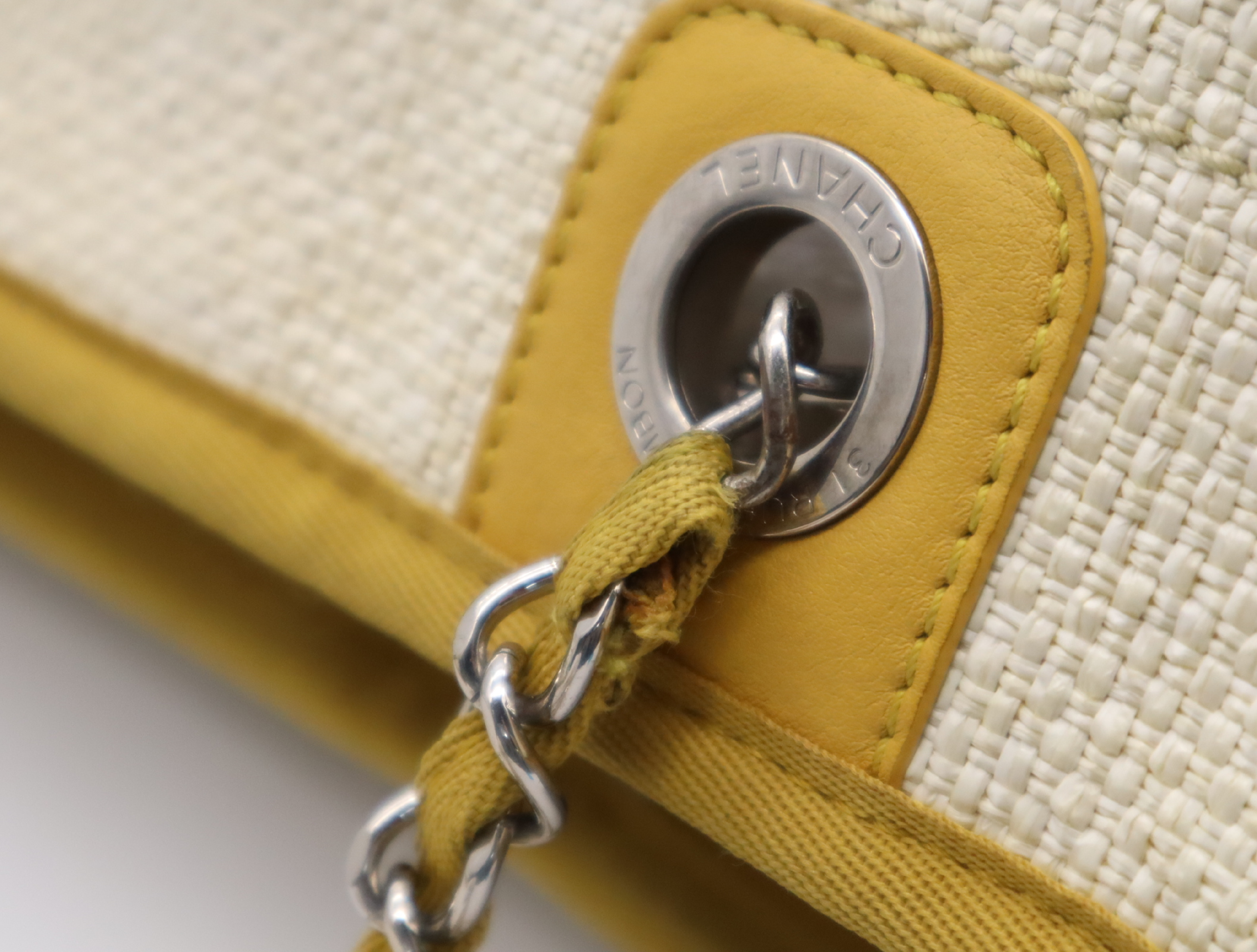 Straw/Leather Deauville MM Chain Shoulder Bag, Beige/Yellow, Seal 21896504 (Shoulder Bag) — view 10
