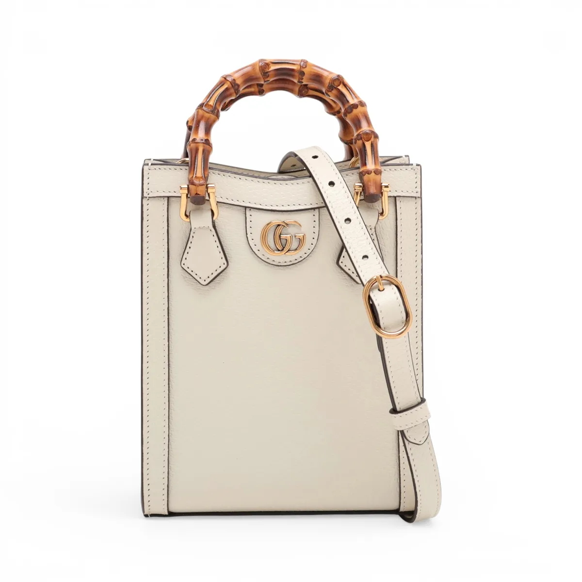Bamboo Diana Leather 2-Way Handbag, White, 739079