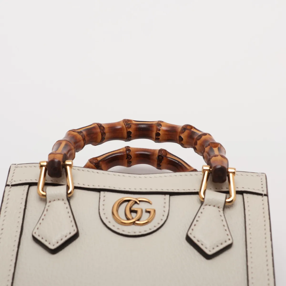 Bamboo Diana Leather 2-Way Handbag, White, 739079 — view 6