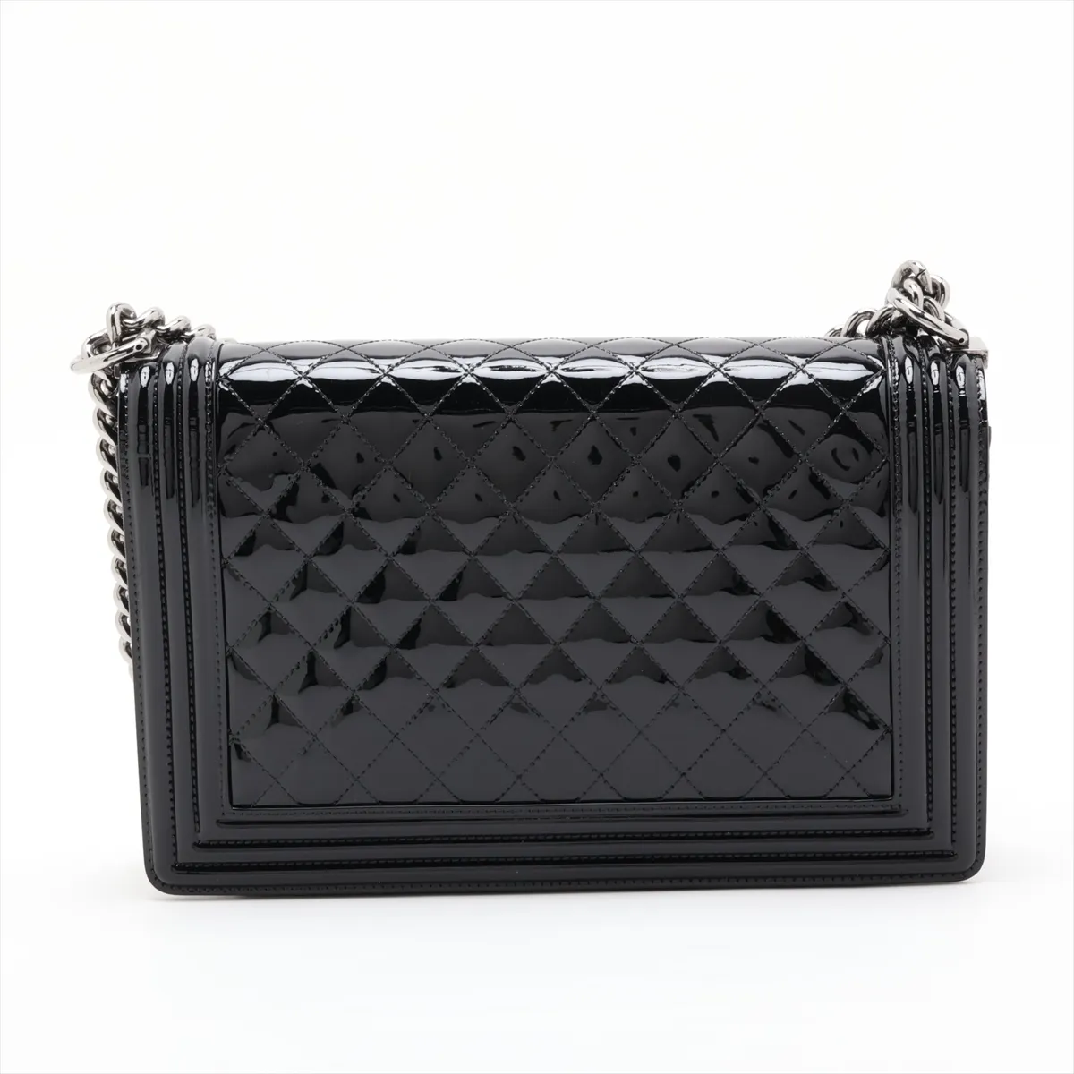Boy Chanel 28 Large Patent Leather Chain Shoulder Bag, Black with Silver Hardware, 19669943, Serial Number 19-series, A92193 — view 2