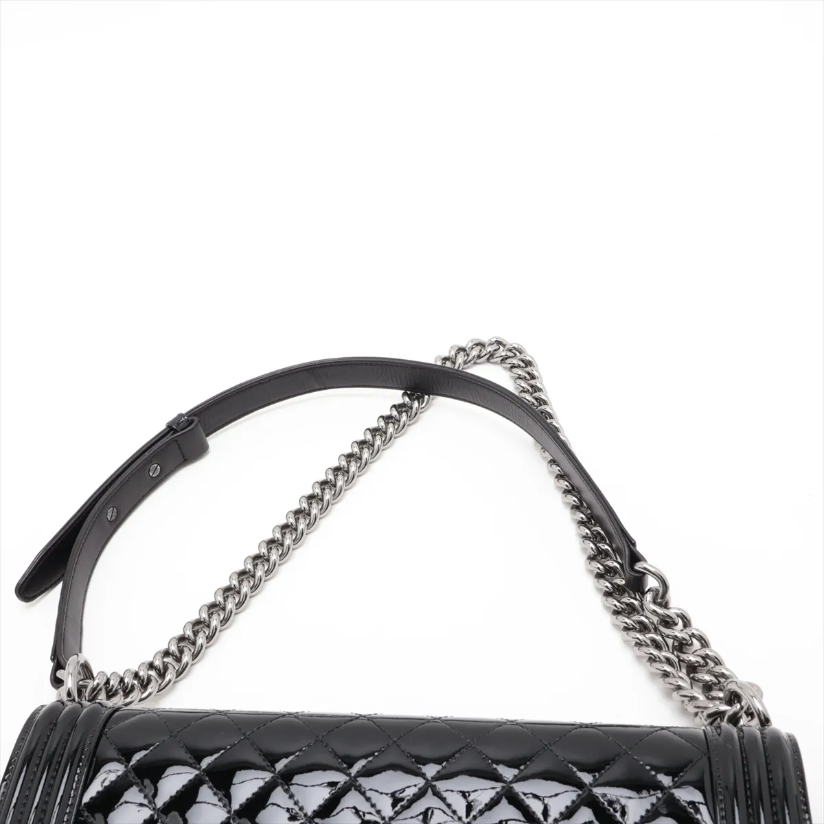 Boy Chanel 28 Large Patent Leather Chain Shoulder Bag, Black with Silver Hardware, 19669943, Serial Number 19-series, A92193 — view 6