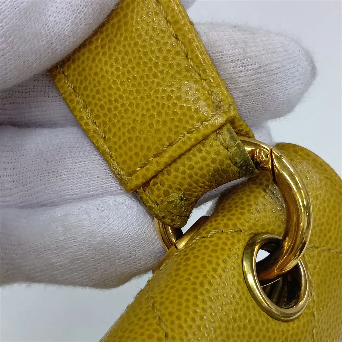 Matelassé Caviar Skin Shoulder Bag, Yellow, Gold Hardware, 5257660 (Serial Number 5) — view 12